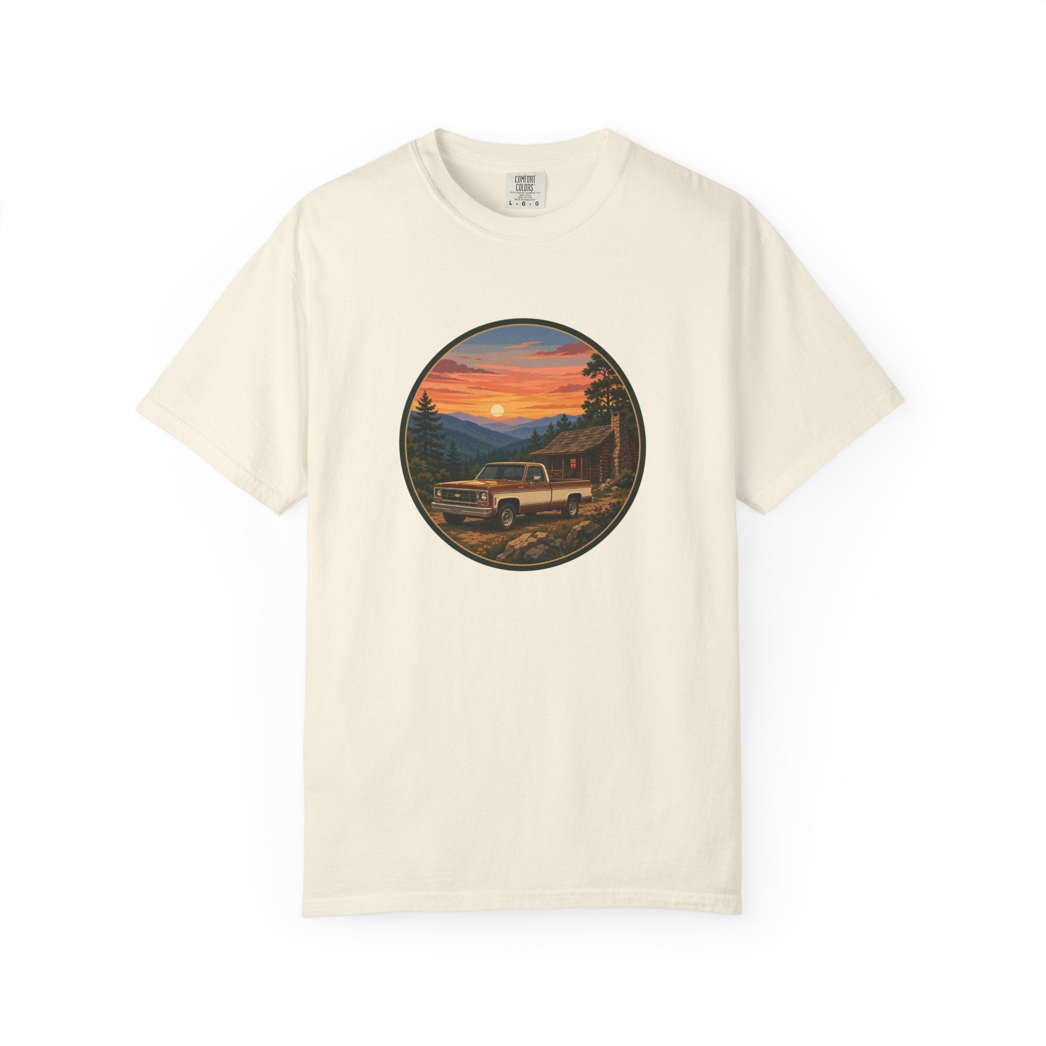 Sunset Cabin Truck T-Shirt — Vintage Classic Truck Tee
