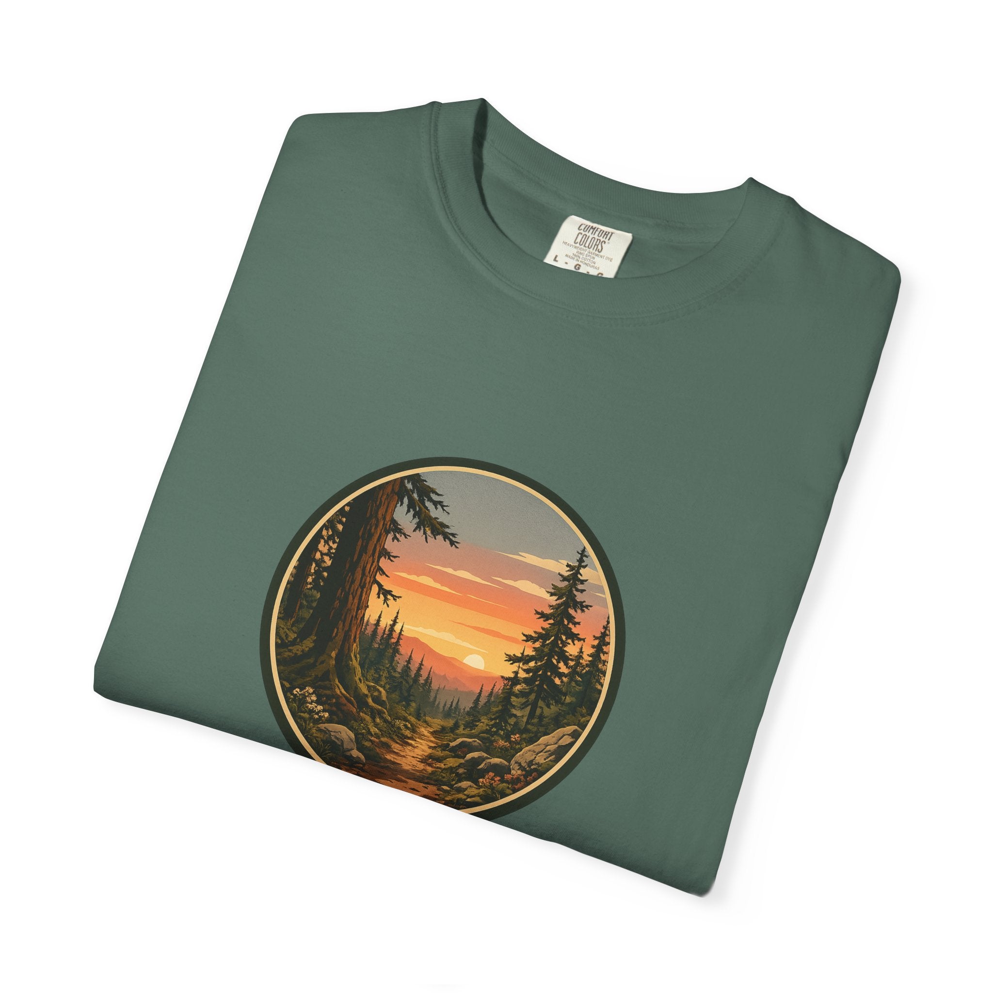 Sunset Hiking Trail Circle T-Shirt — Scenic Mountain Trail Tee