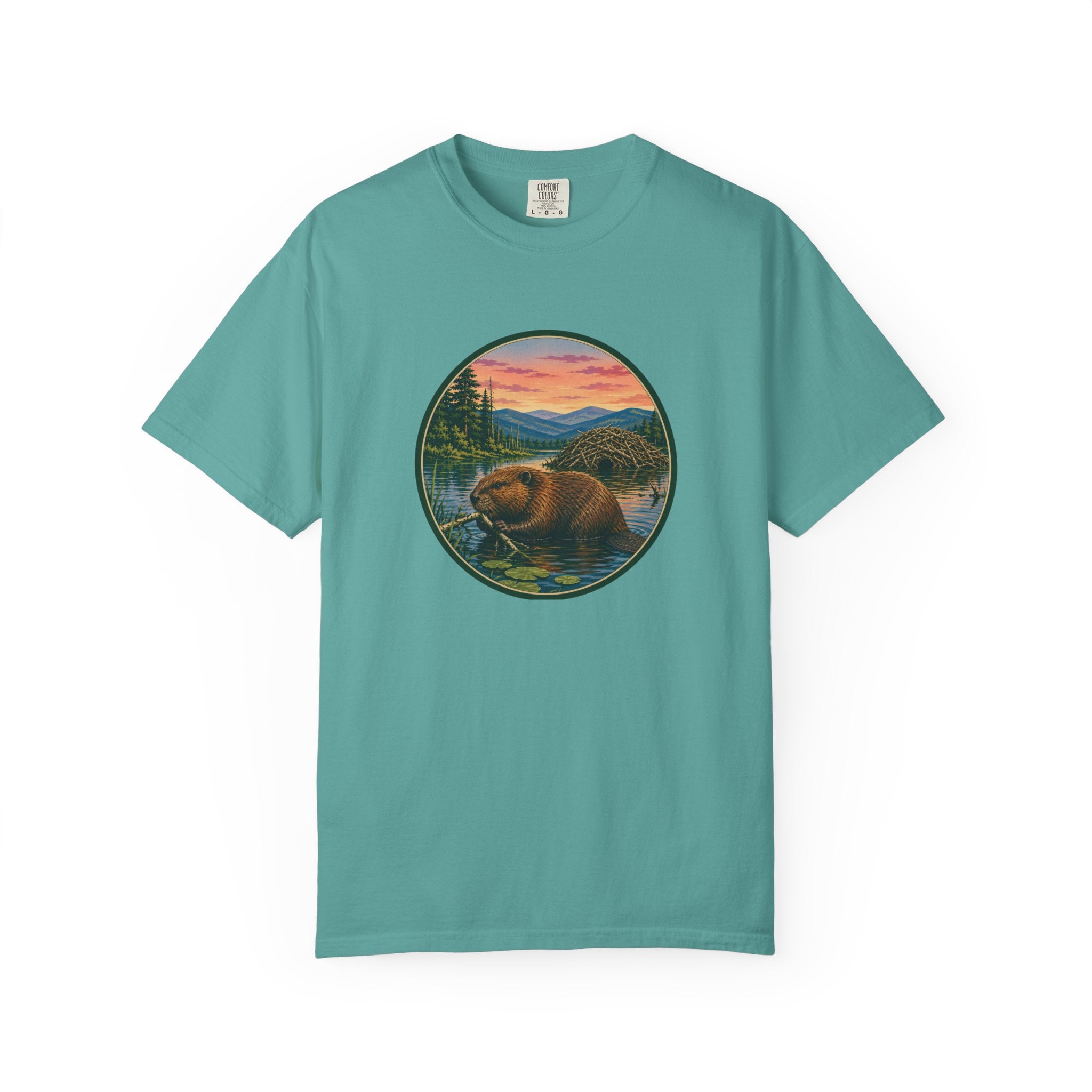 Beaver Sunset T-Shirt — Mountain Lake Wildlife Graphic Tee