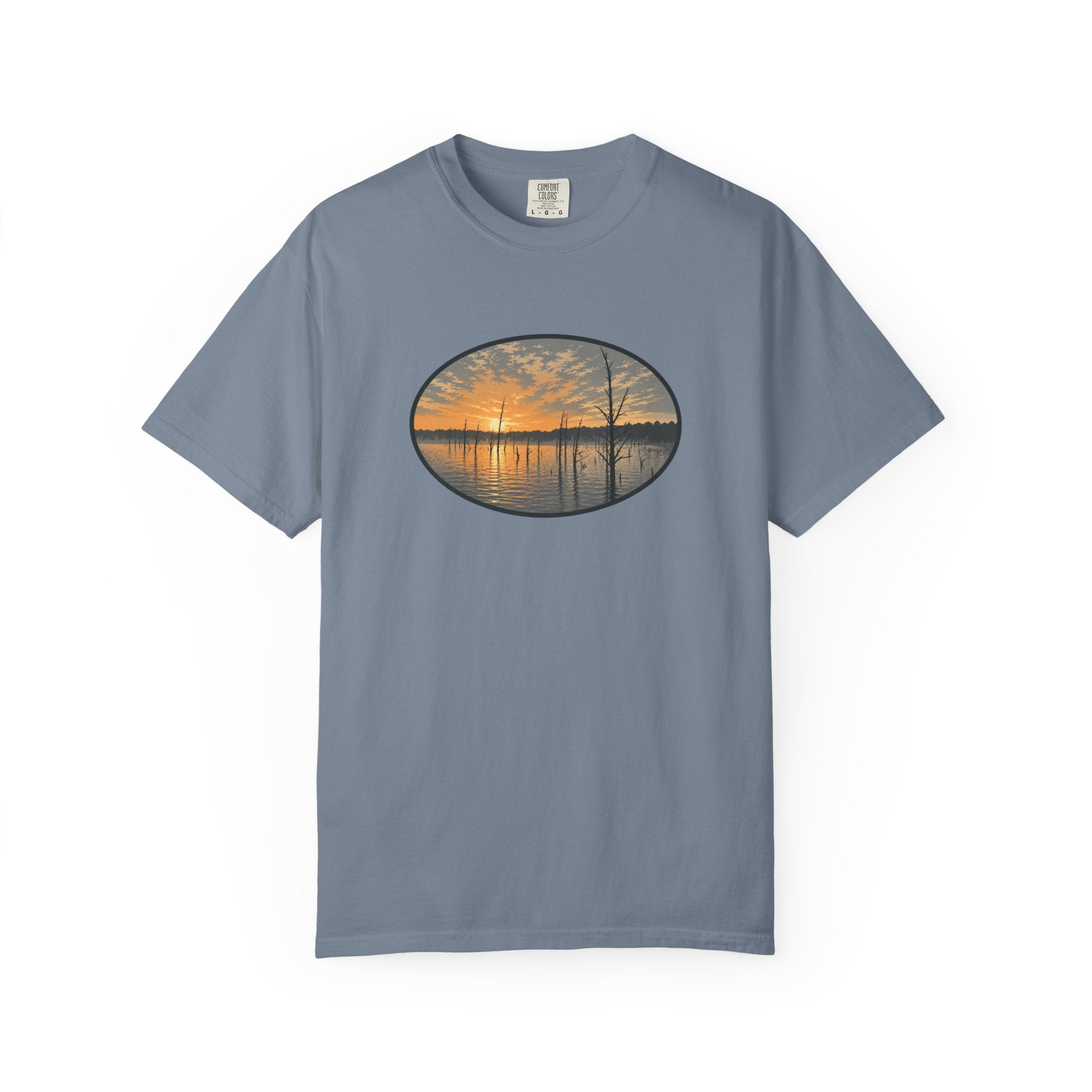 Sunrise Wooded Lake Oval T-Shirt