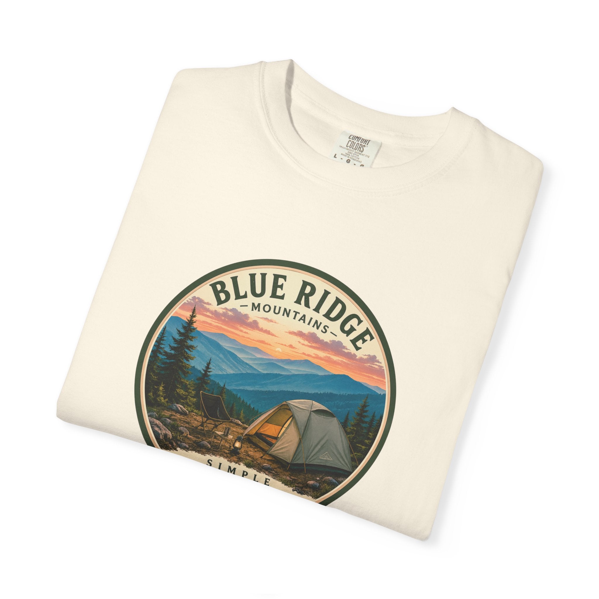 Blue Ridge Mountains Camping T-Shirt — Vintage Scenic Camp Graphic