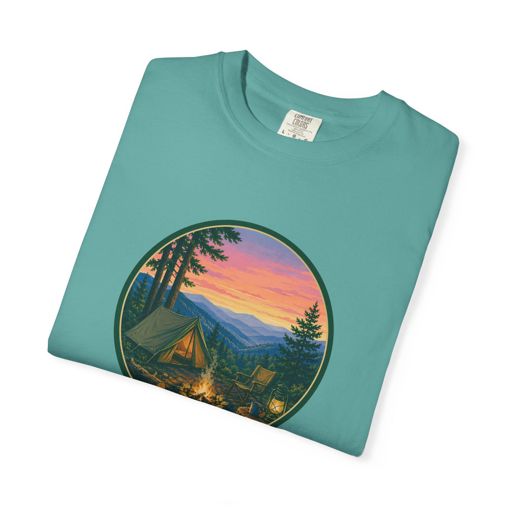 Camping Sunset T-Shirt — Vintage Campfire Scene Tee