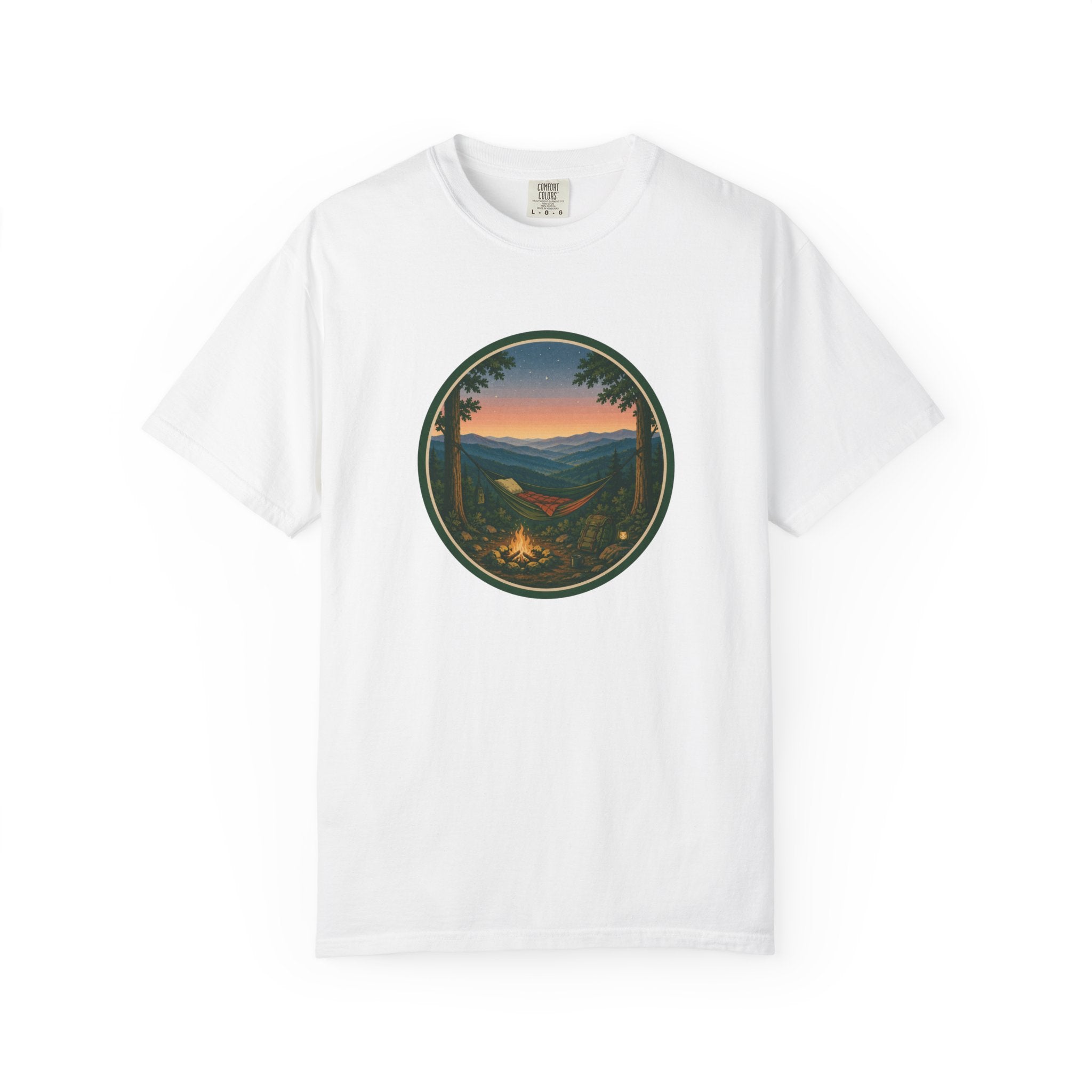 Campfire Mountain Sunset T-Shirt — Scenic Hiking Adventure Tee