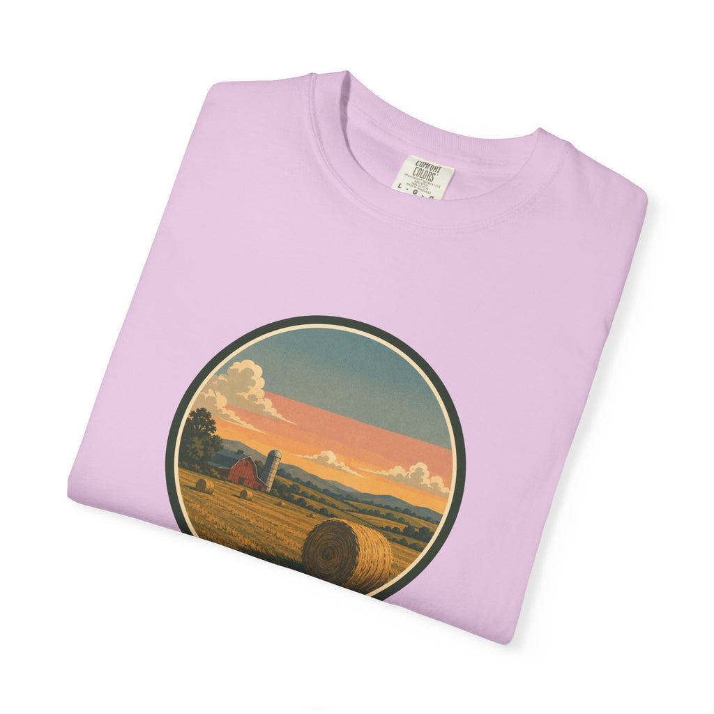 Sunset Hayfield T-Shirt — Vintage Farm Landscape Tee