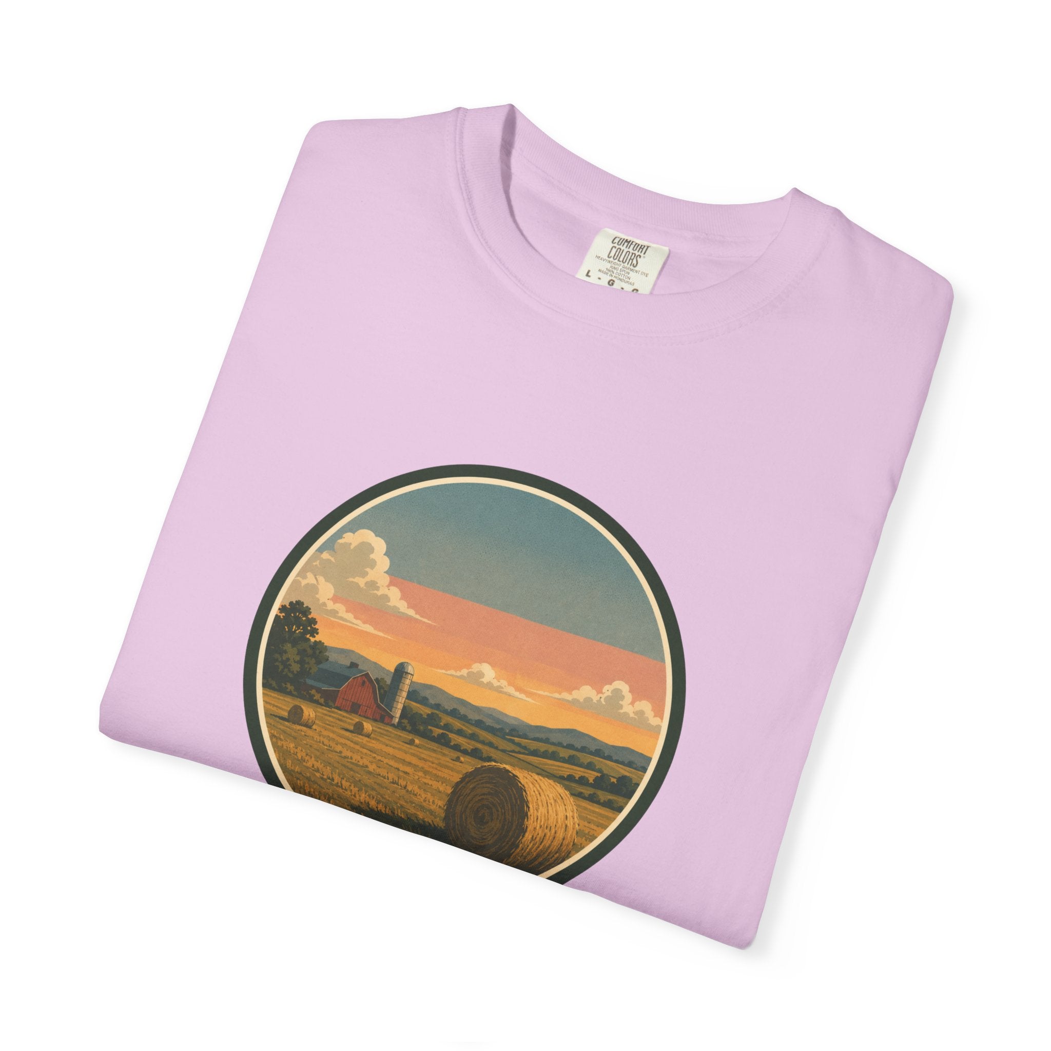 Sunset Hayfield T-Shirt — Vintage Farm Landscape Tee
