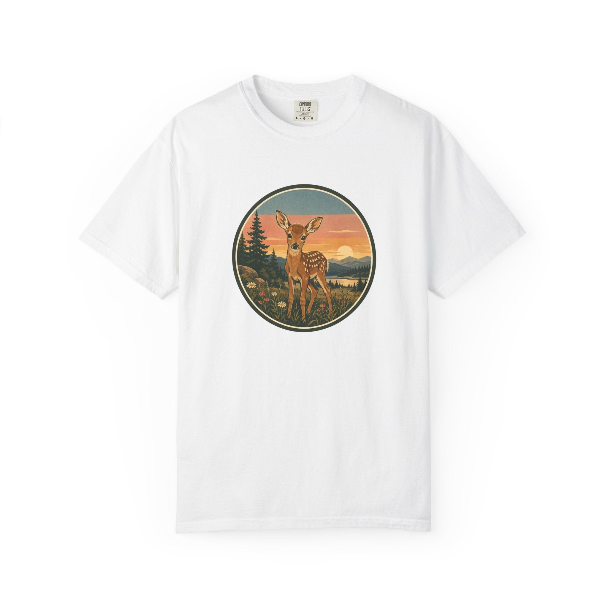 Vintage Fawn Graphic T-Shirt — Deer Sunset Nature Tee