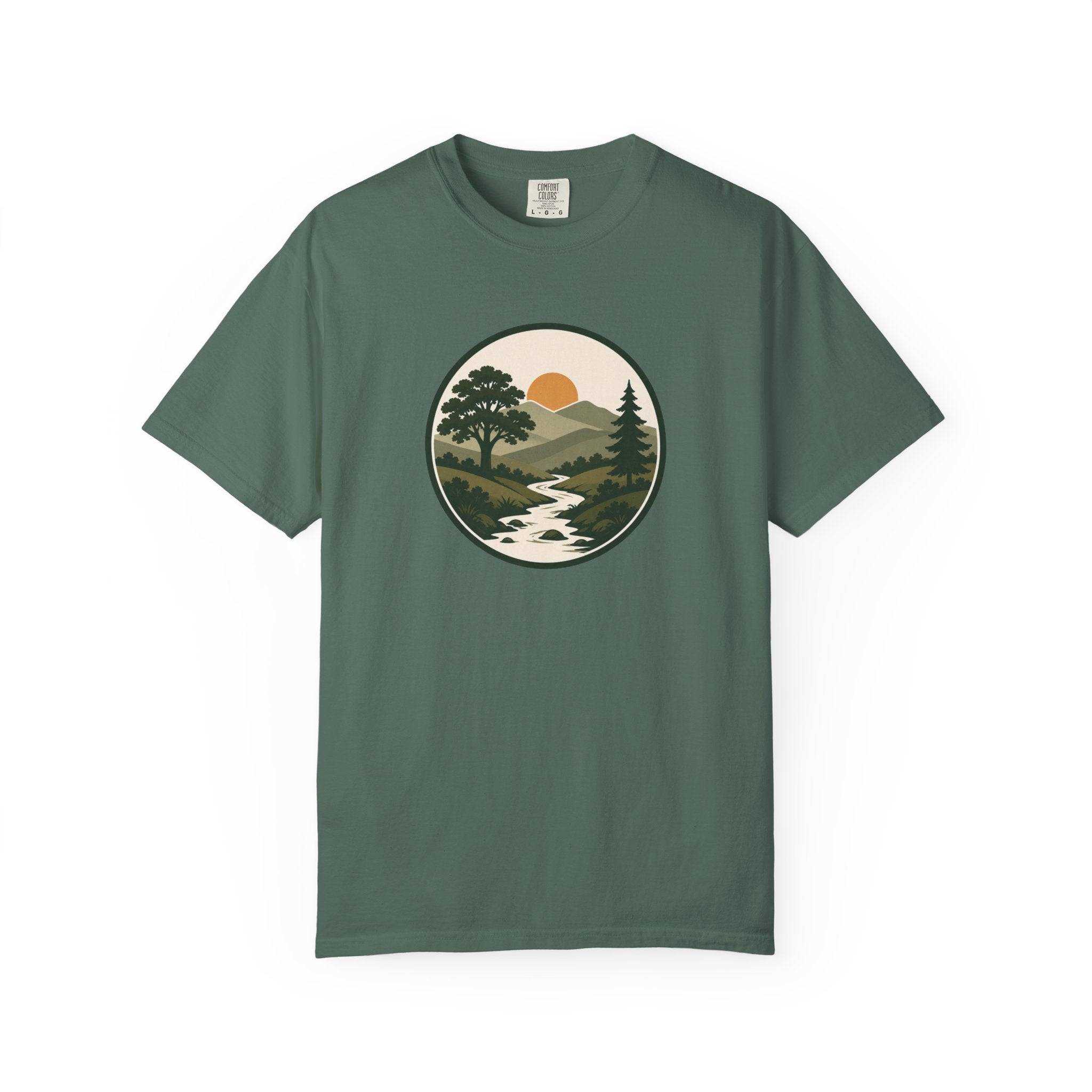 Simple Goodness Badge T-Shirt — Scenic Mountain Sunset River Design