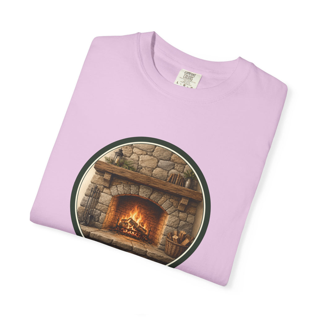 Cozy Fireplace Graphic T-Shirt — Vintage Hearth Circle Design