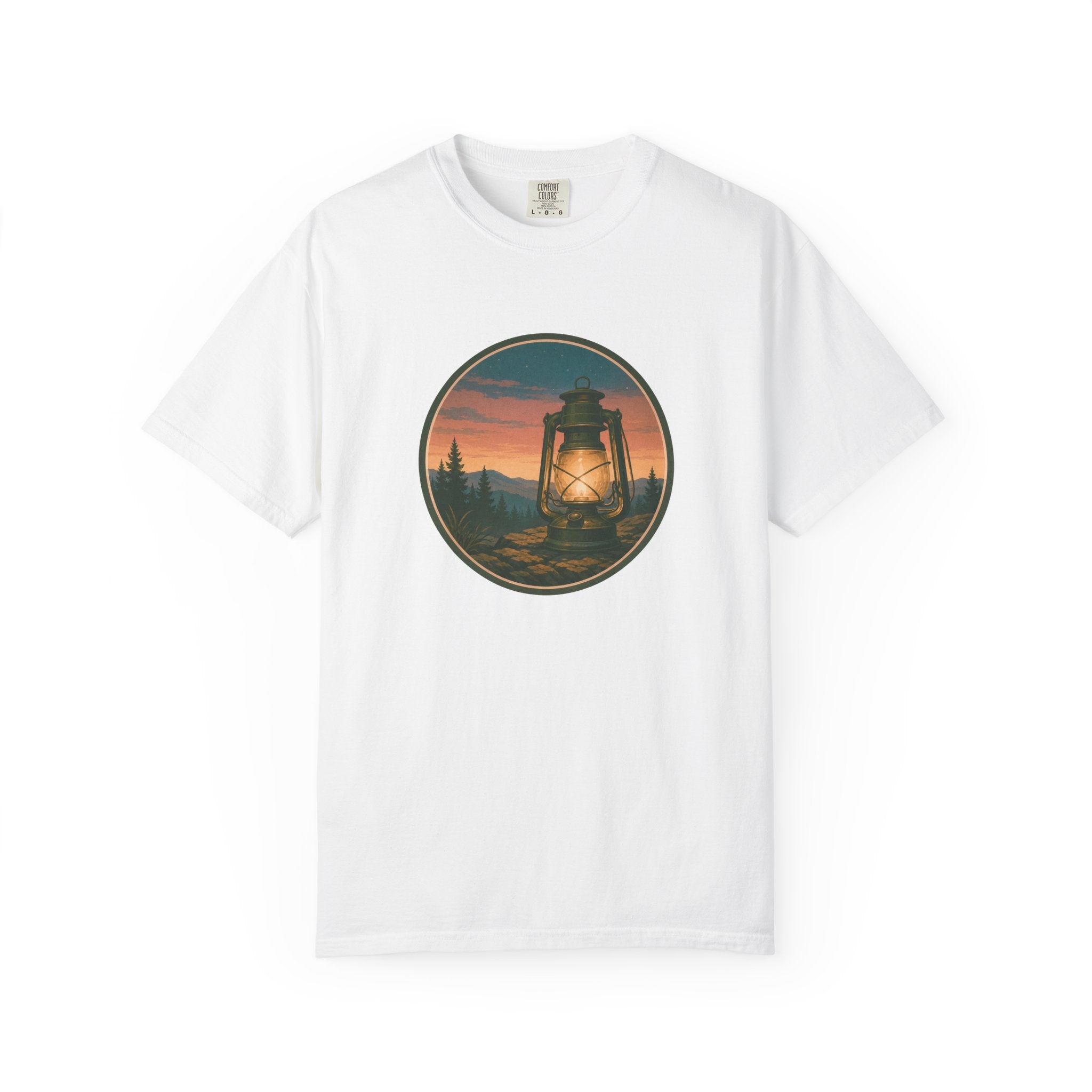 Lantern Sunset T-Shirt — Vintage Campfire Night Graphic Tee
