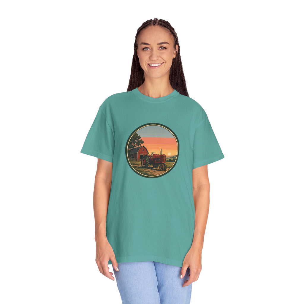 Vintage Farm Tractor Sunset T-Shirt