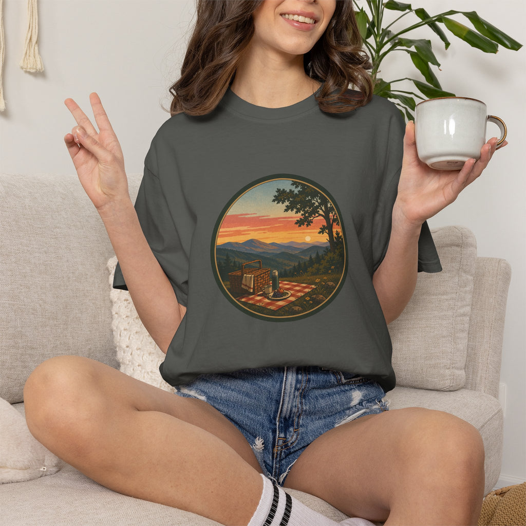 Sunset Picnic Tee — Scenic Mountain Picnic T-Shirt