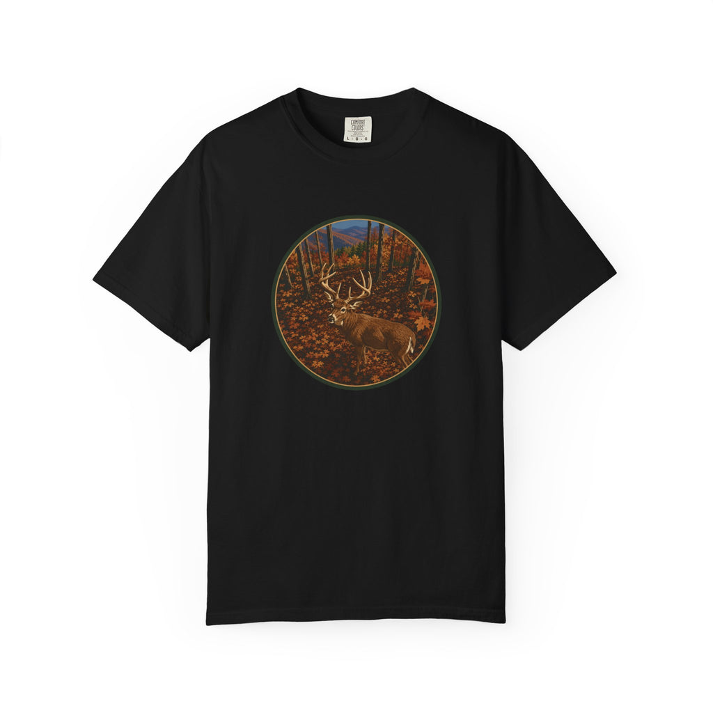 Whitetail BuckT-Shirt — Autumn Forest Deer Circle Graphic