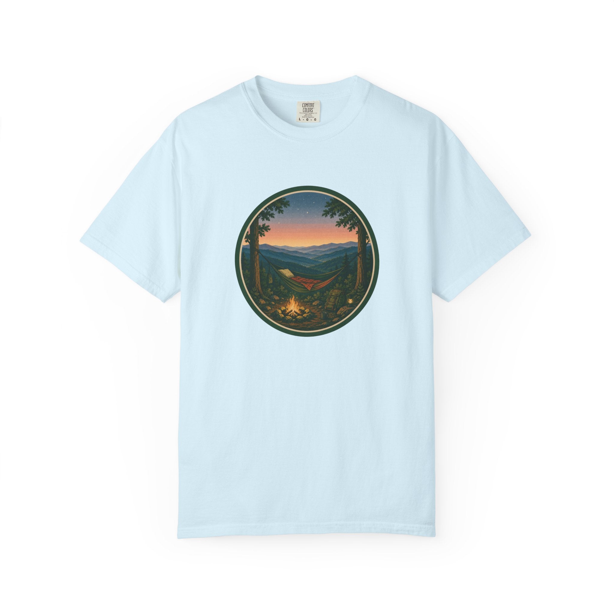Campfire Mountain Sunset T-Shirt — Scenic Hiking Adventure Tee