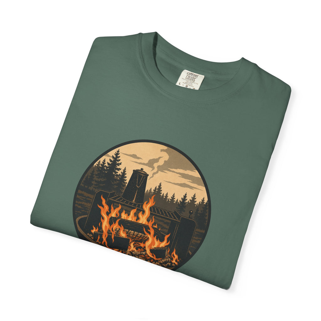 Campfire Forest T-Shirt — Retro Mountain Bonfire Graphic