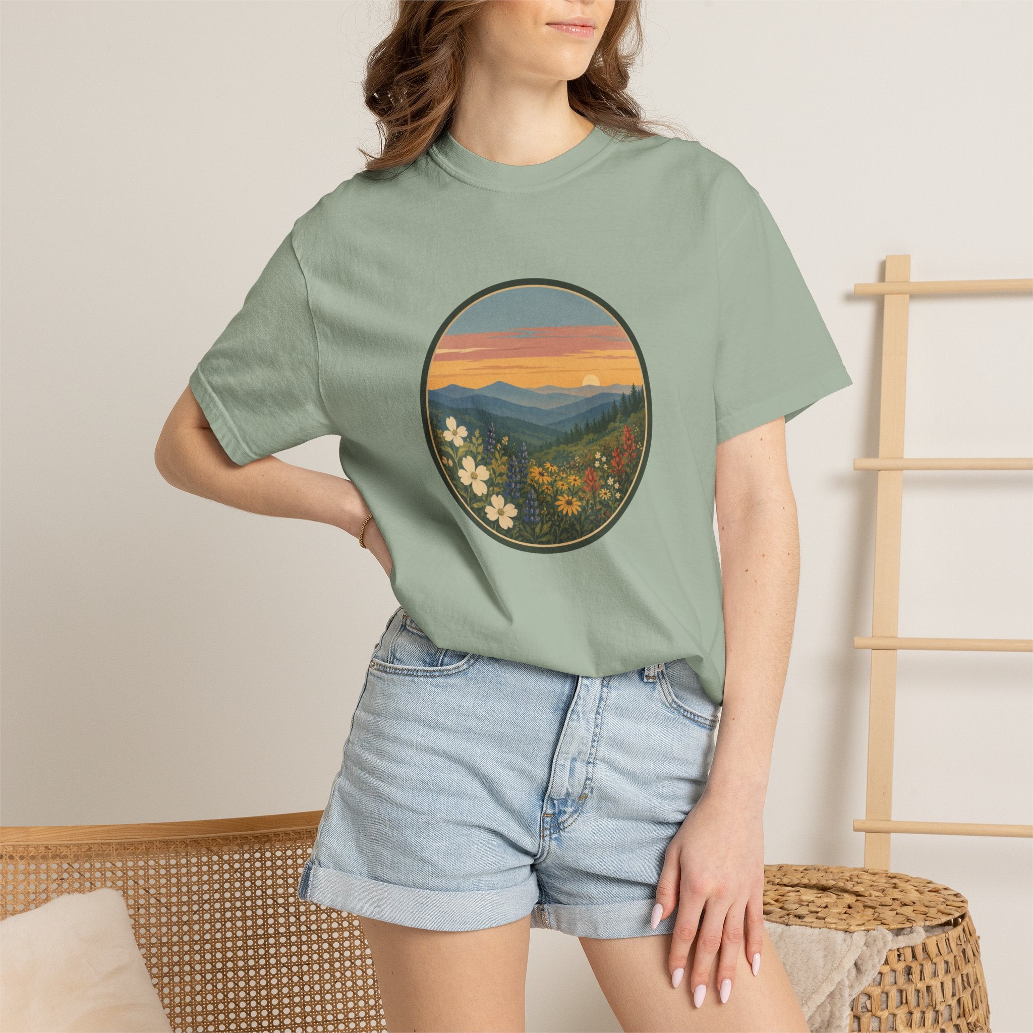 Scenic Sunset Mountain Wildflower T-Shirt