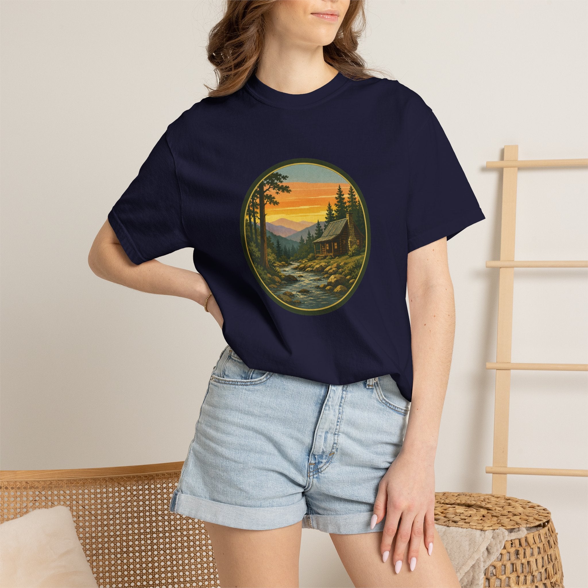 Nature Sunset River T-Shirt — Vintage Mountain Cabin Scenic Tee