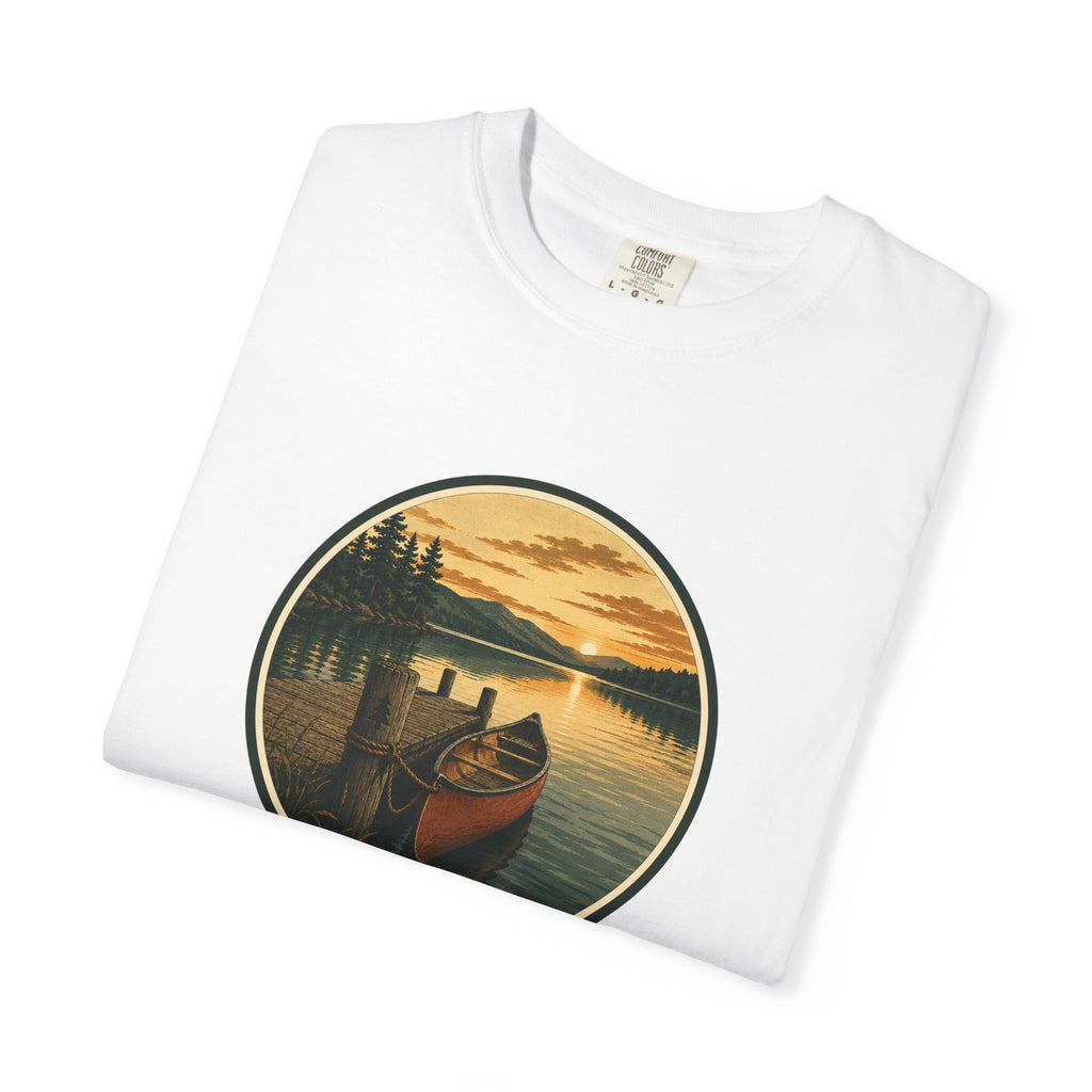 Canoe Sunset T-Shirt — Vintage Lake Adventure Graphic
