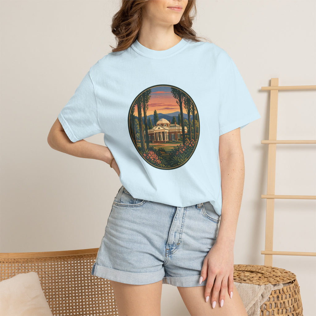 Thomas Jefferson Historic Home T-Shirt — Scenic Sunset Graphic Tee