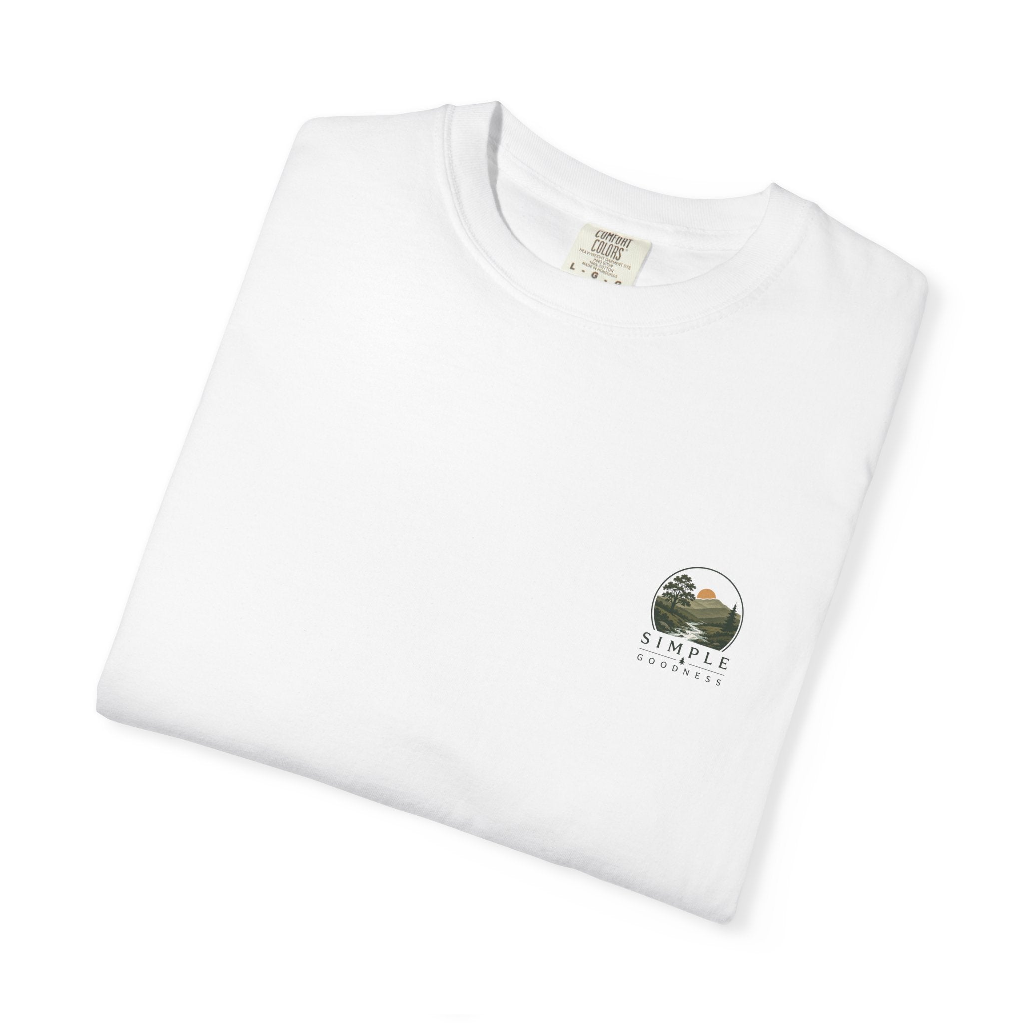 Simple Goodness Official Badge T-Shirt — Sunset Creek Landscape Tee