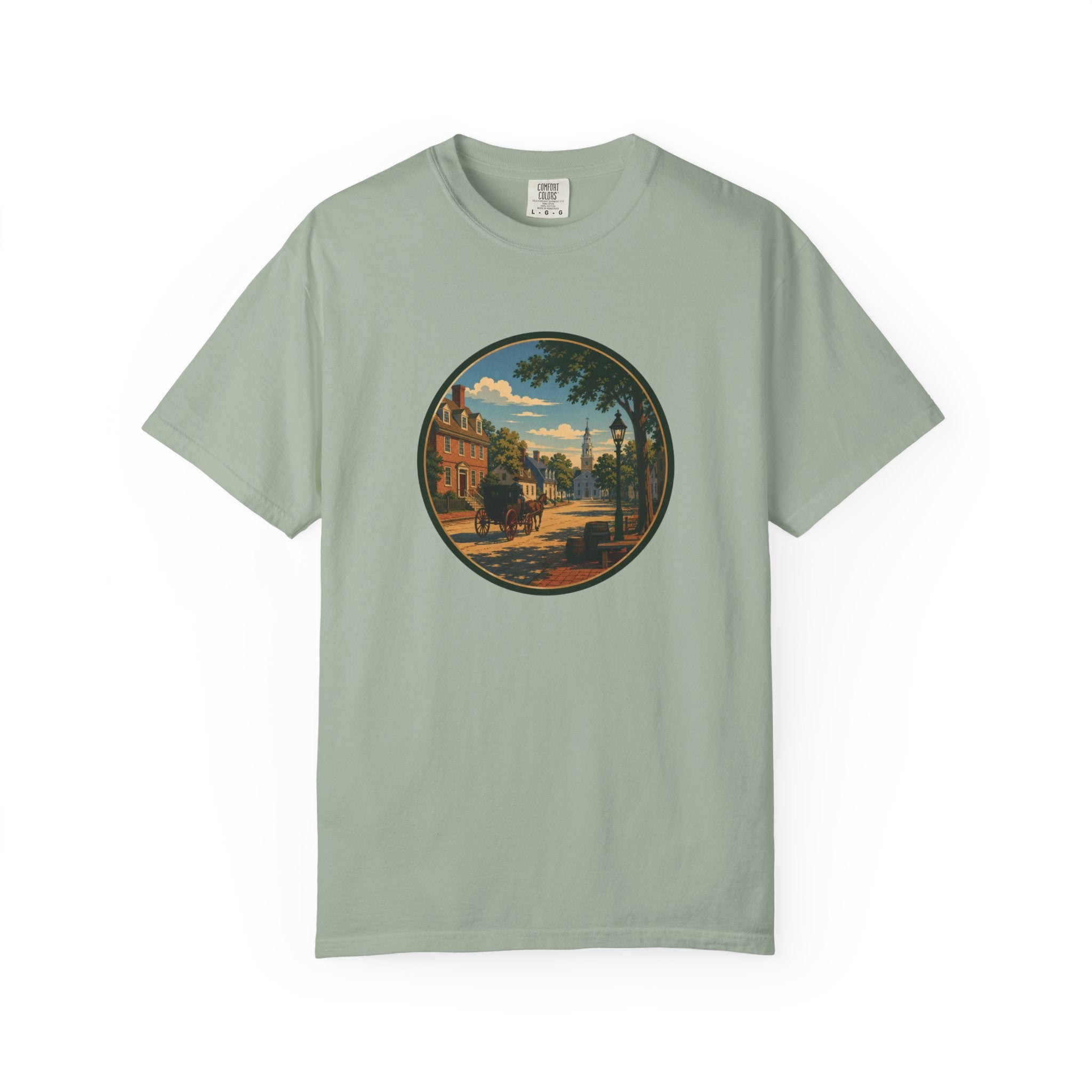 Colonial Carriage Ride T-Shirt — Retro Scenic Circle Print