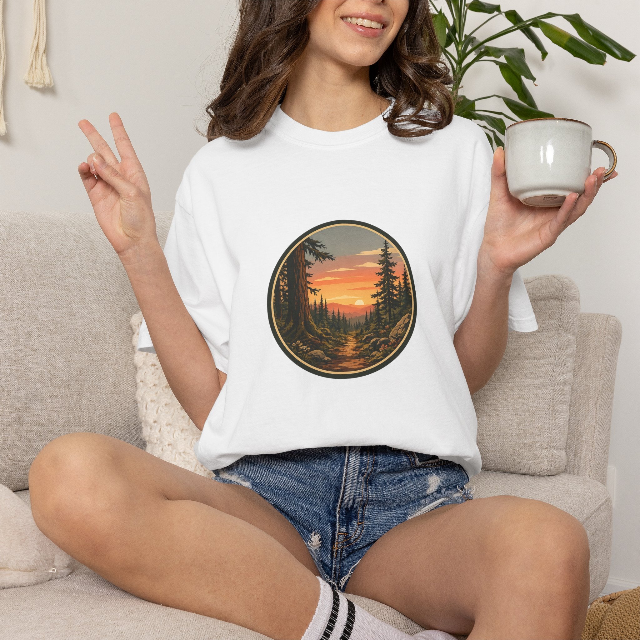Sunset Hiking Trail Circle T-Shirt — Scenic Mountain Trail Tee
