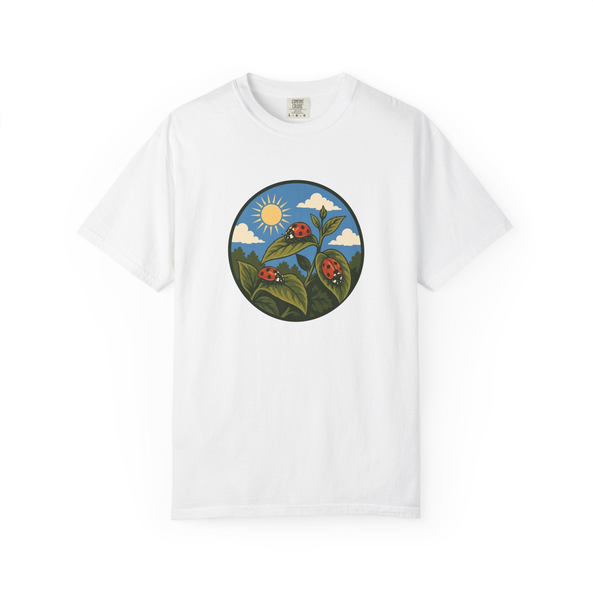 Ladybug Garden T-Shirt — Floral Nature Graphic Tee