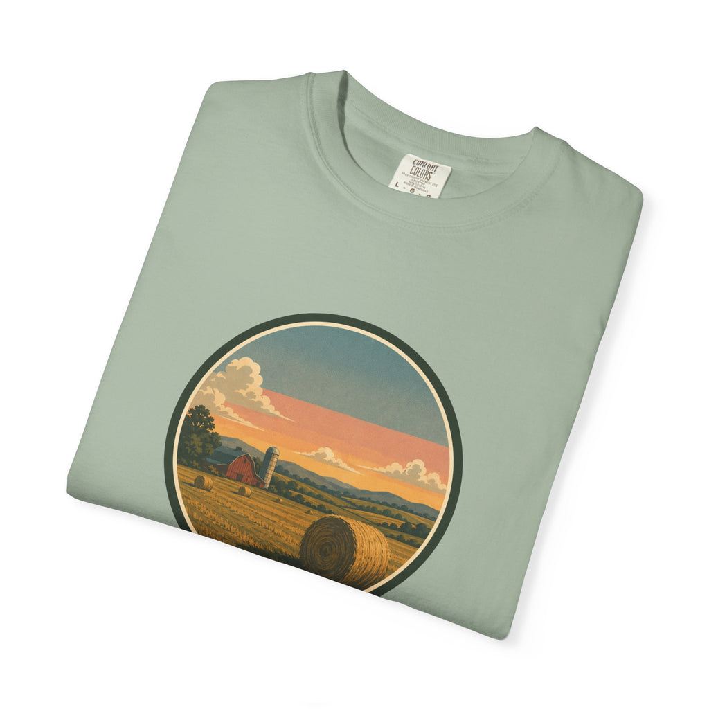 Sunset Hayfield T-Shirt — Vintage Farm Landscape Tee