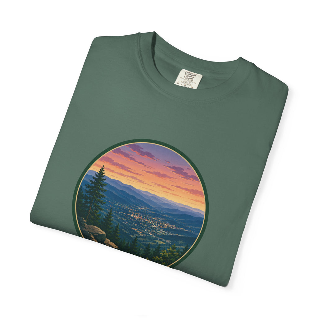 Sunset Mountain T-Shirt - Night Life Below Circle Graphic