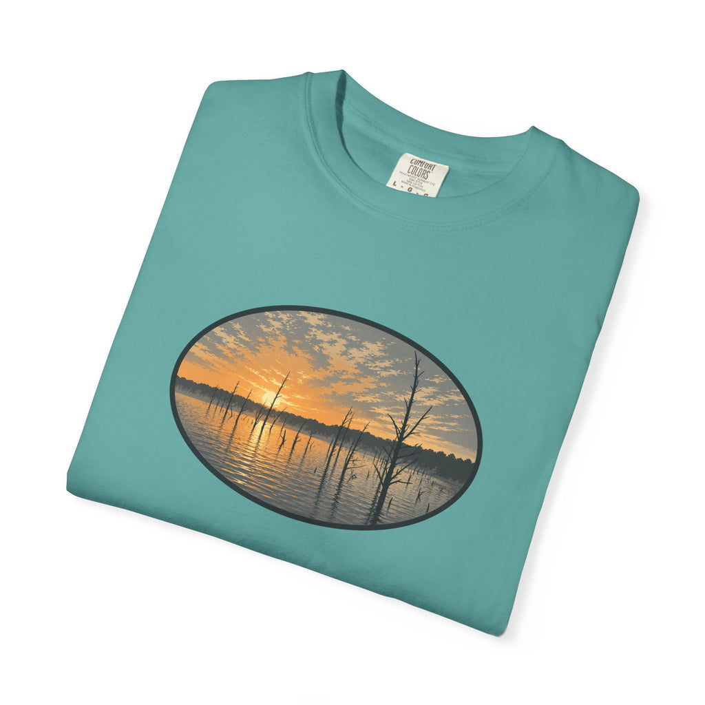 Sunrise Wooded Lake Oval T-Shirt