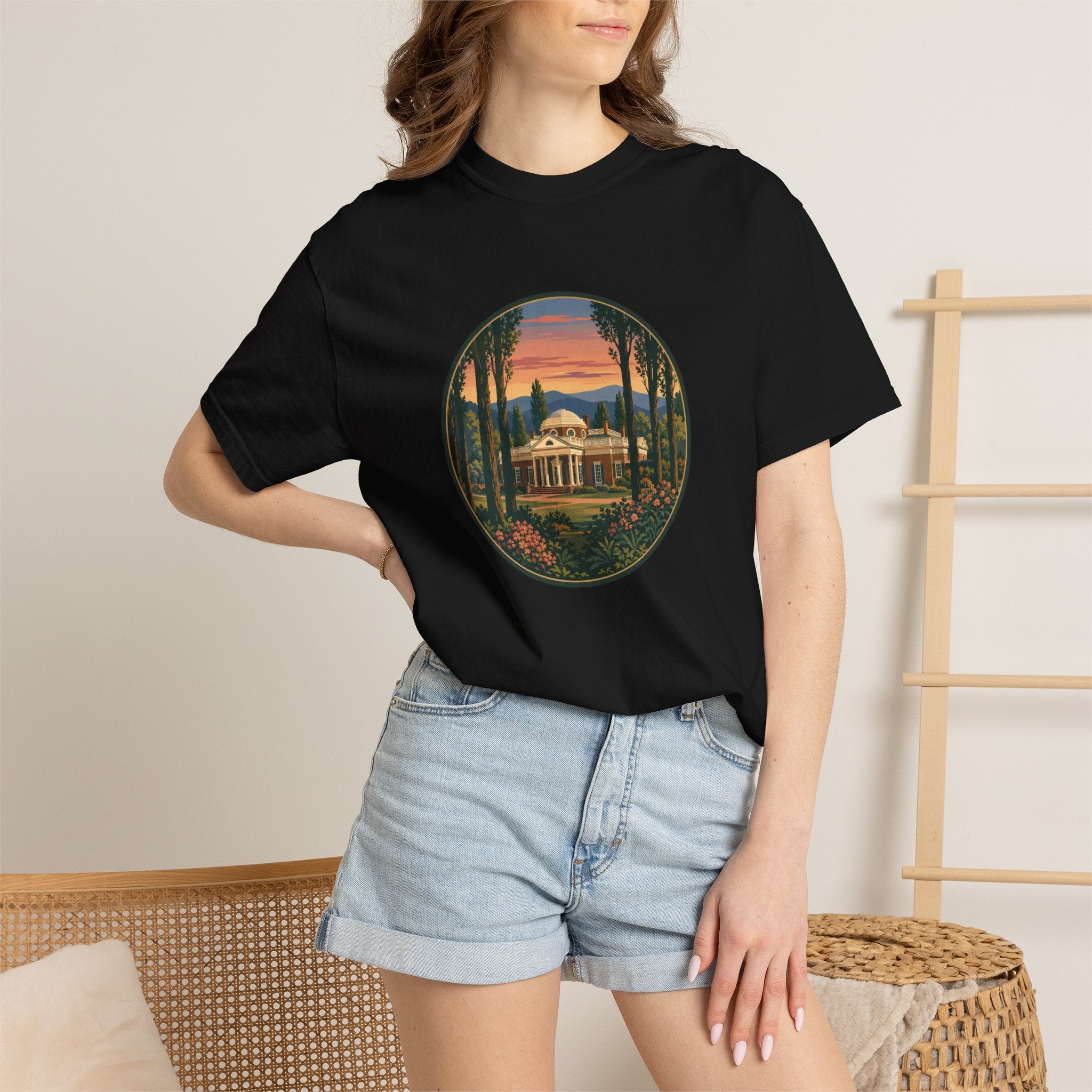 Thomas Jefferson Historic Home T-Shirt — Scenic Sunset Graphic Tee