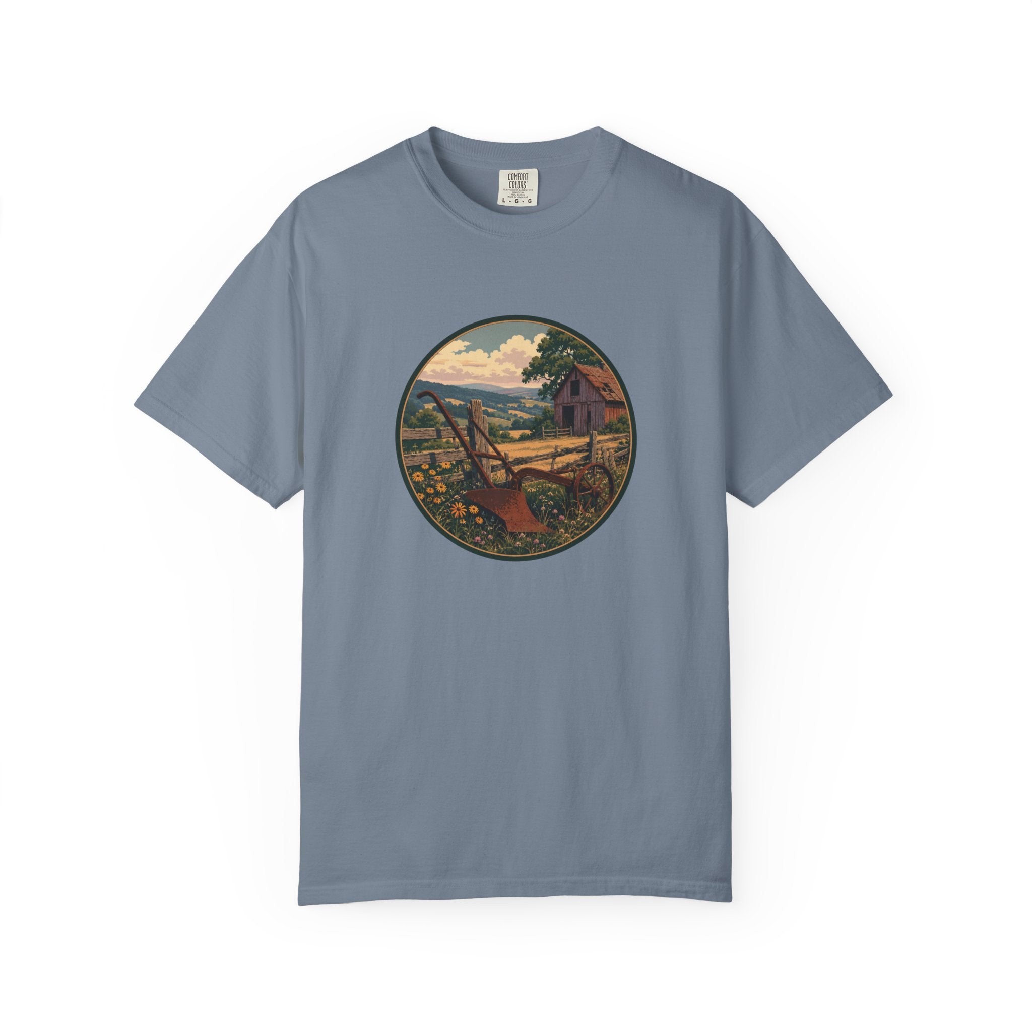 Vintage Countryside T-Shirt — Scenic Farm Landscape Graphic