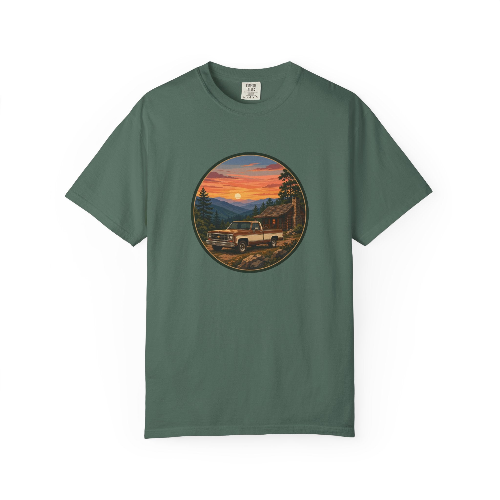 Sunset Cabin Truck T-Shirt — Vintage Classic Truck Tee