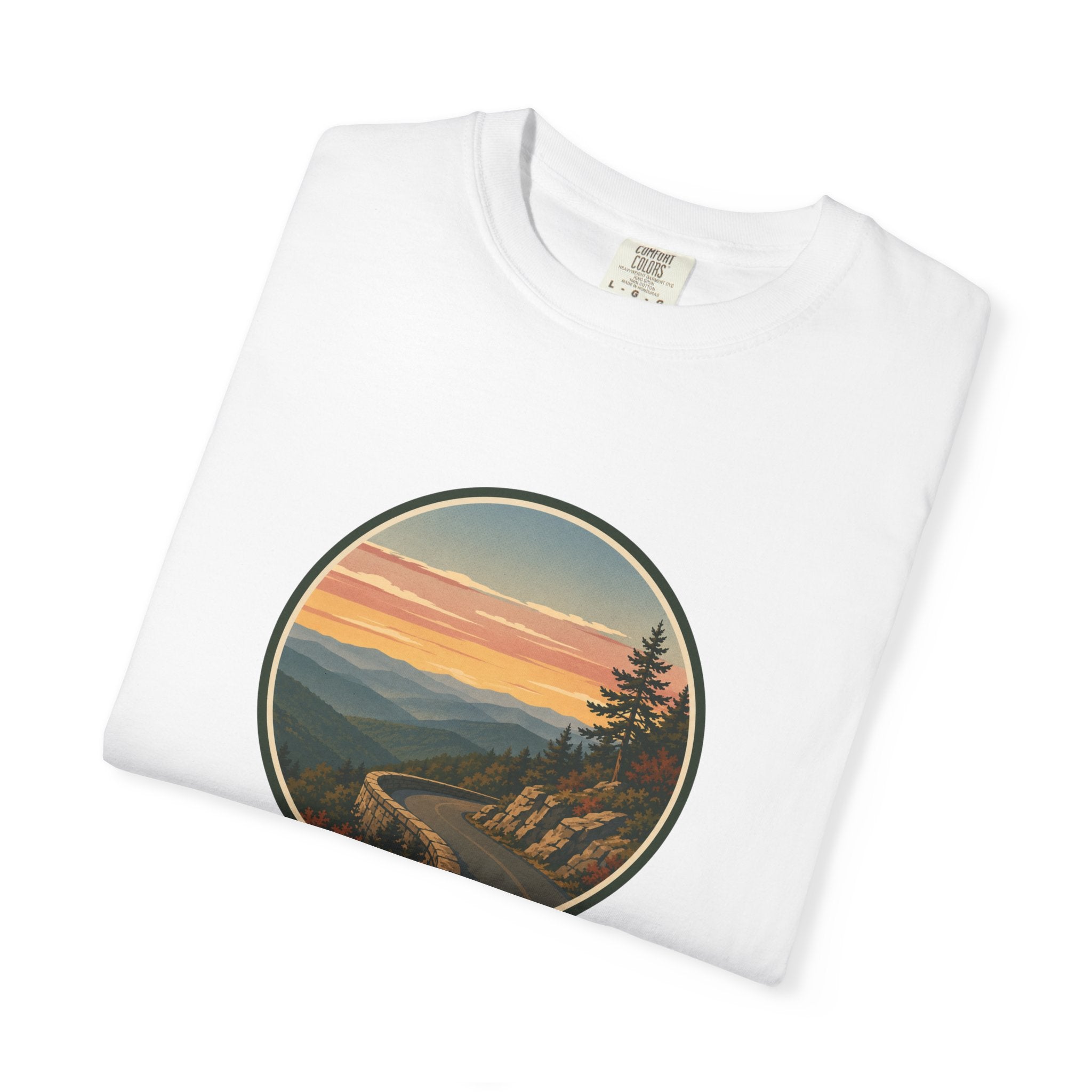Scenic Sunset Road T-Shirt — Mountain Drive Vintage Circle Graphic