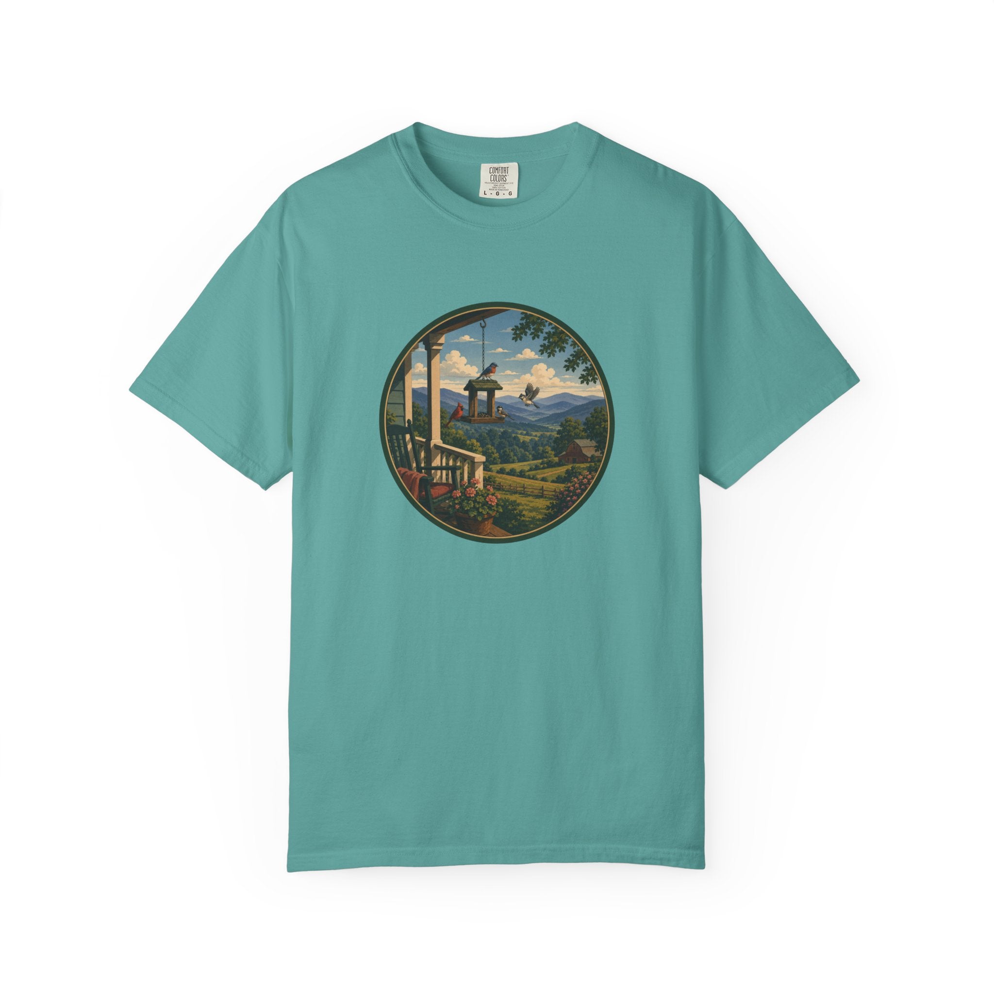 Scenic Porchview T-Shirt — Vintage Mountain Landscape Print