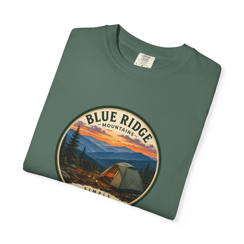 Blue Ridge Mountains Camping T-Shirt — Vintage Scenic Camp Graphic