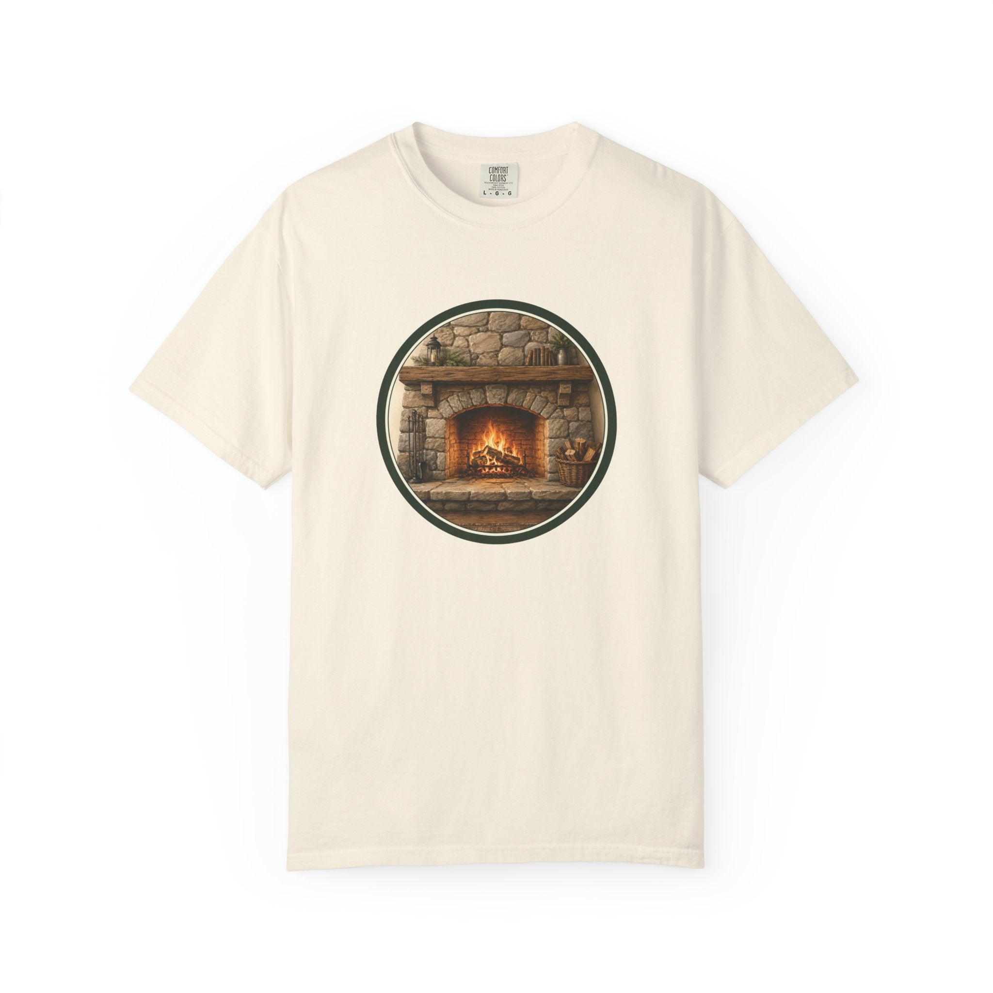 Cozy Fireplace Graphic T-Shirt — Vintage Hearth Circle Design