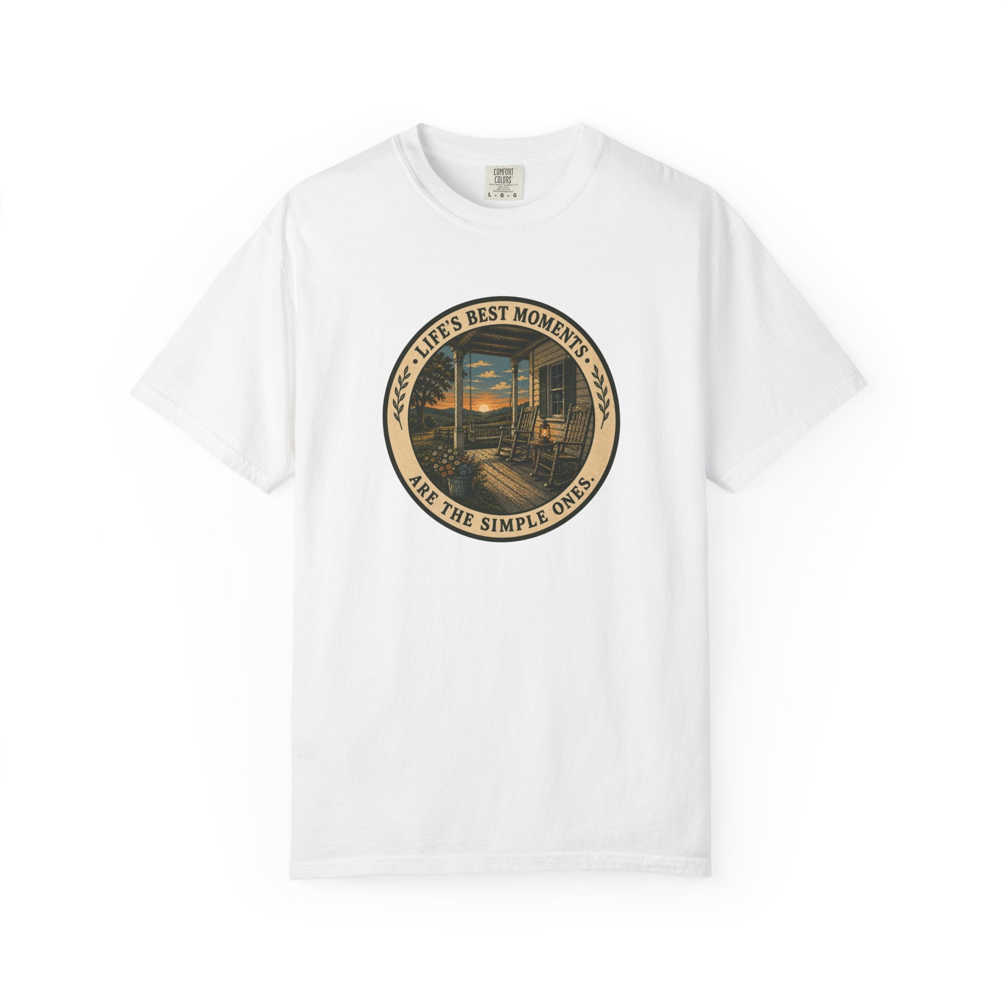 'Life's Best Moments Are the Simple Ones' Sunset Porch Graphic T-Shirt