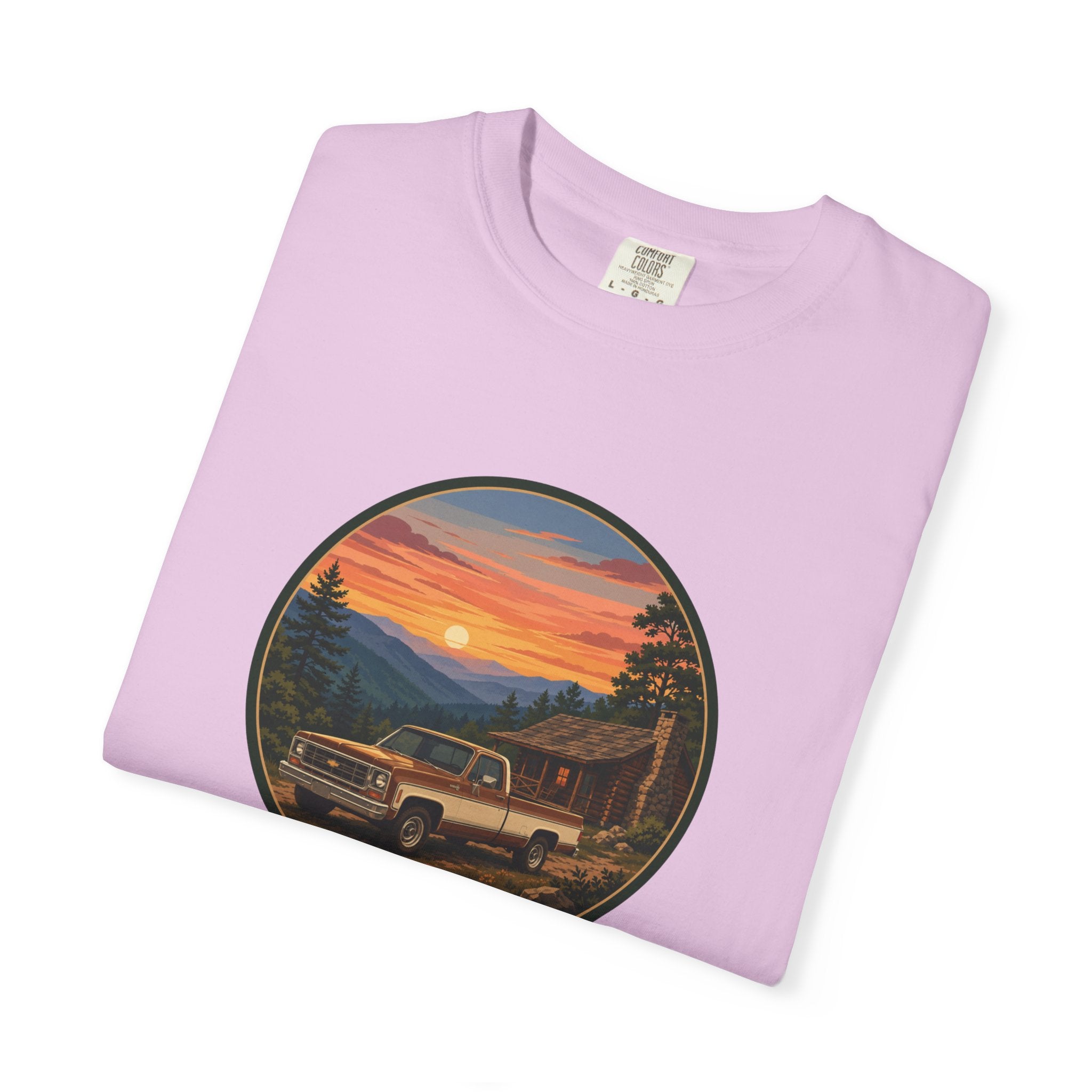 Sunset Cabin Truck T-Shirt — Vintage Classic Truck Tee