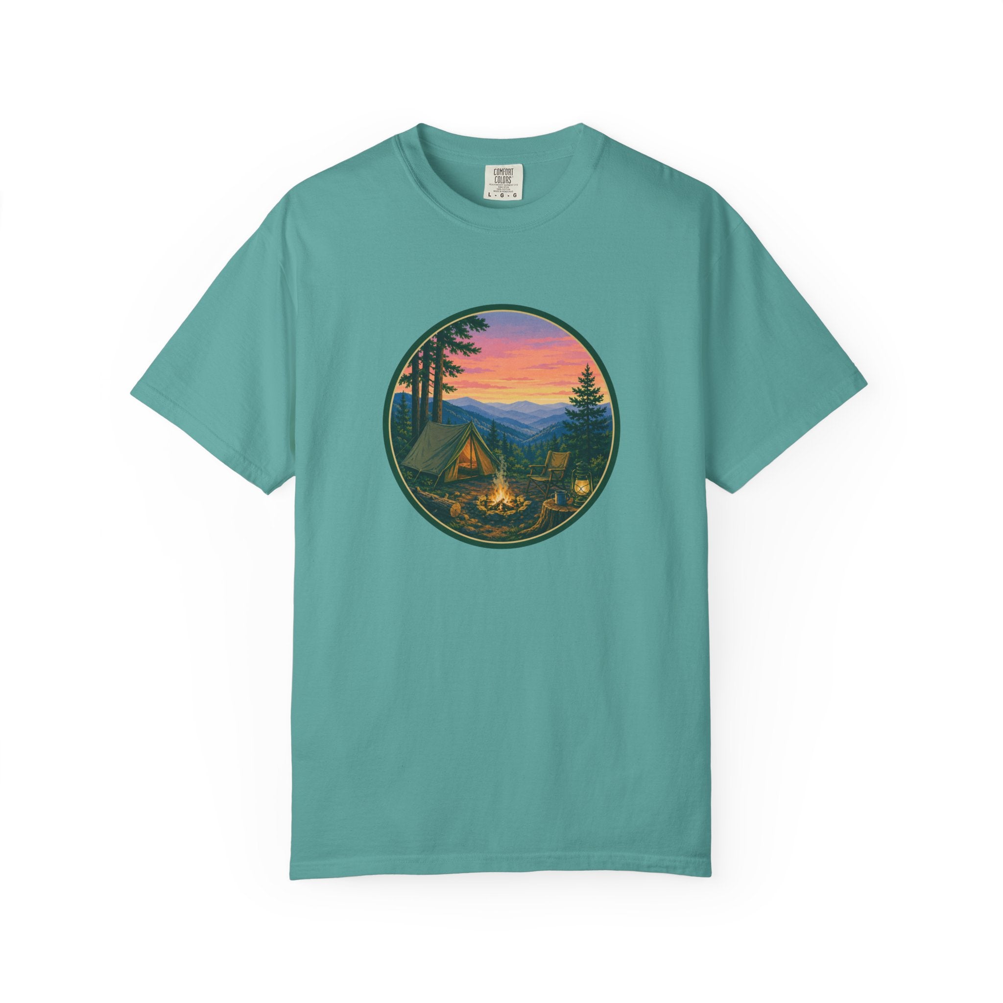 Camping Sunset T-Shirt — Vintage Campfire Scene Tee