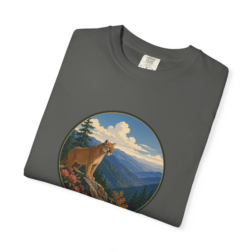 Mountain Lion Scenic T-Shirt — Vintage Nature Wildlife Graphic