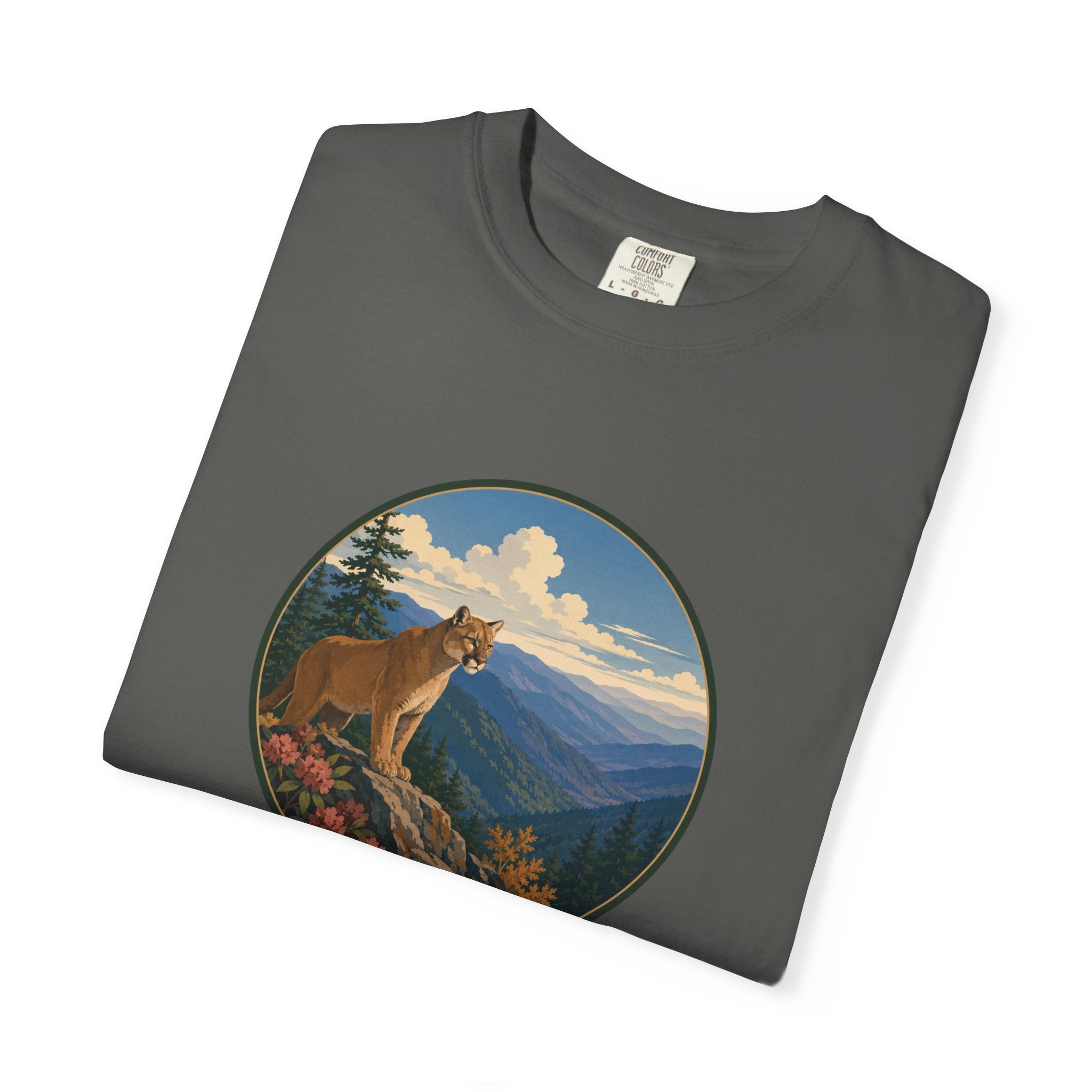 Mountain Lion Scenic T-Shirt — Vintage Nature Wildlife Graphic