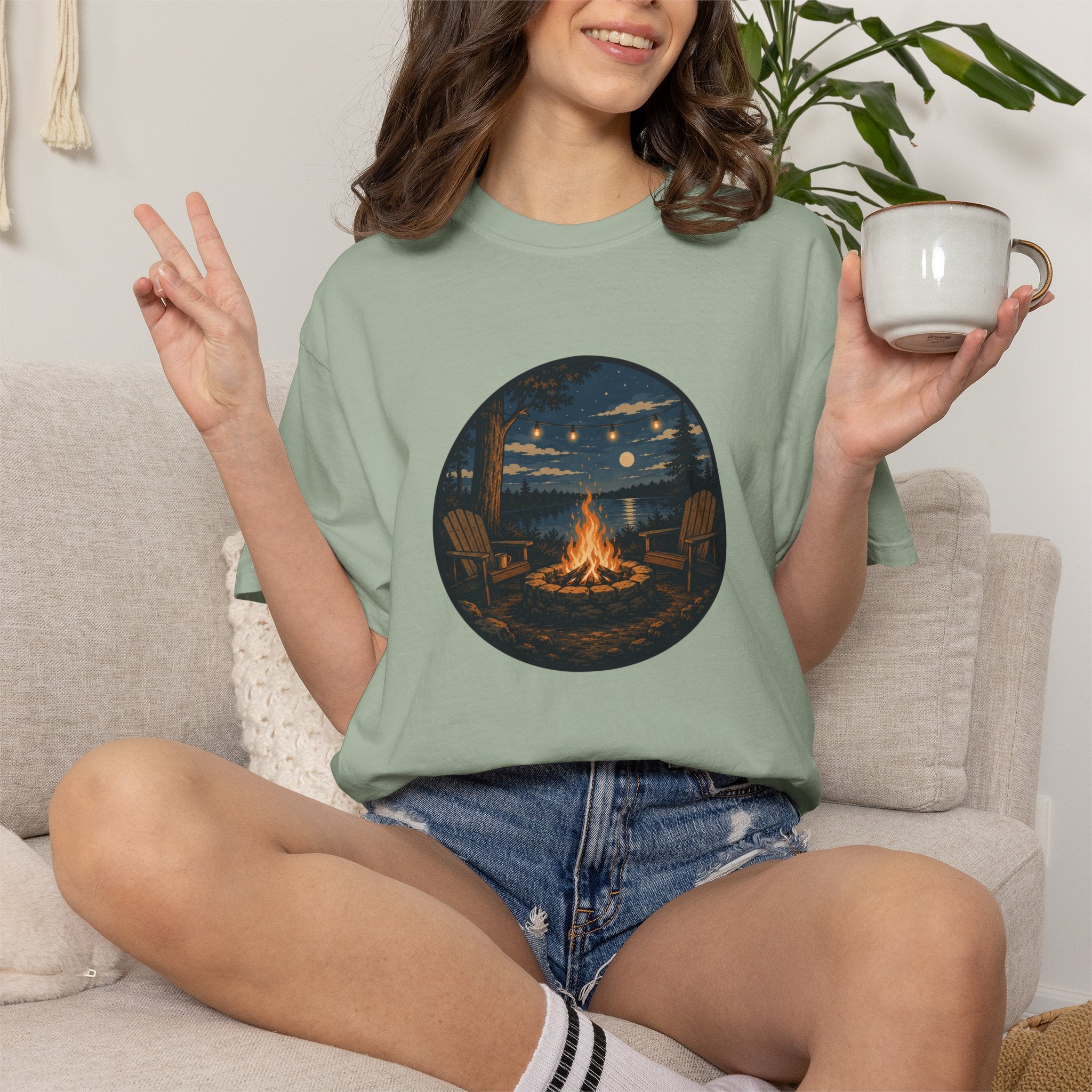Campfire Night T-Shirt — Cozy Lakeside Bonfire Design