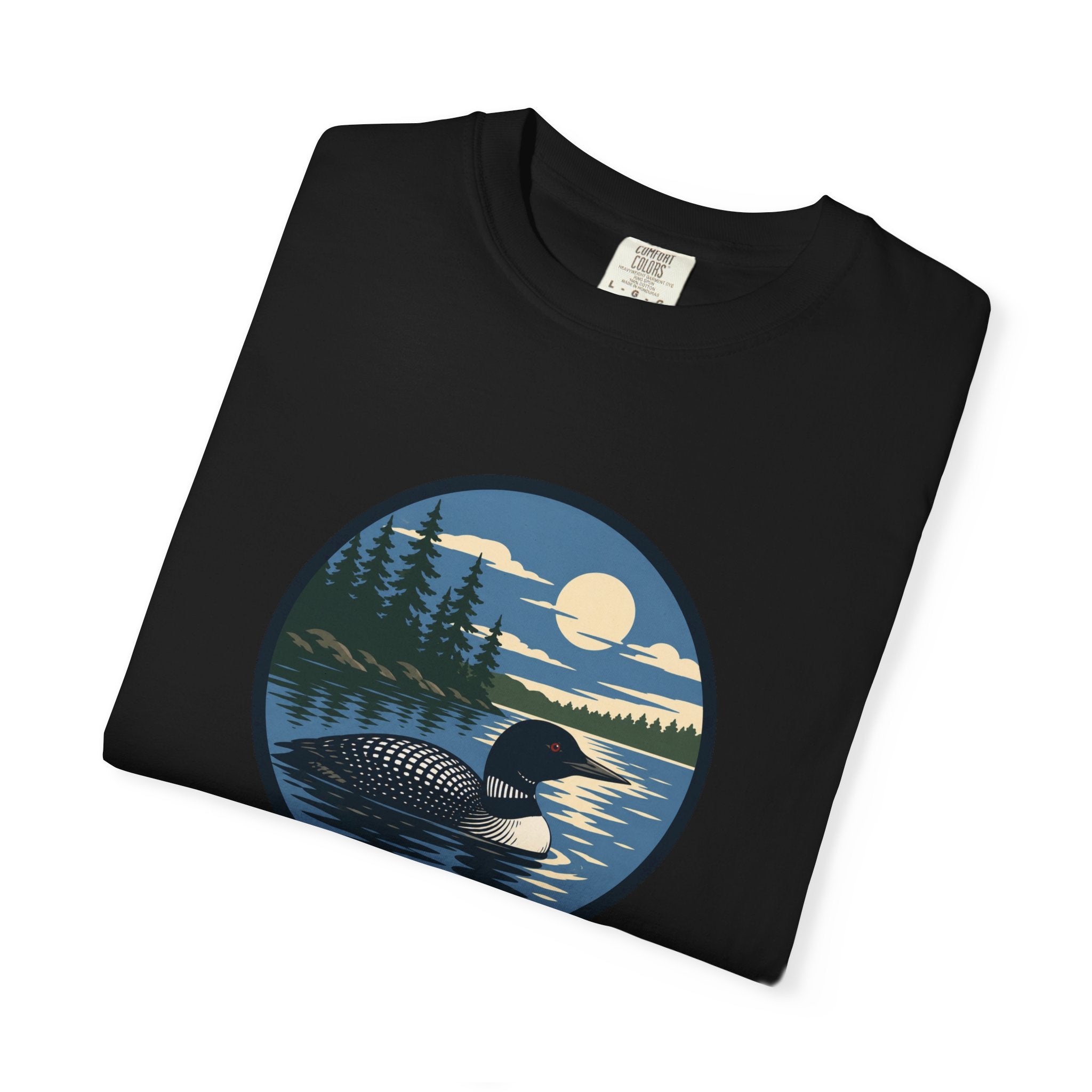 Loon Lake Sunset T-Shirt — Vintage Wilderness Loon Graphic