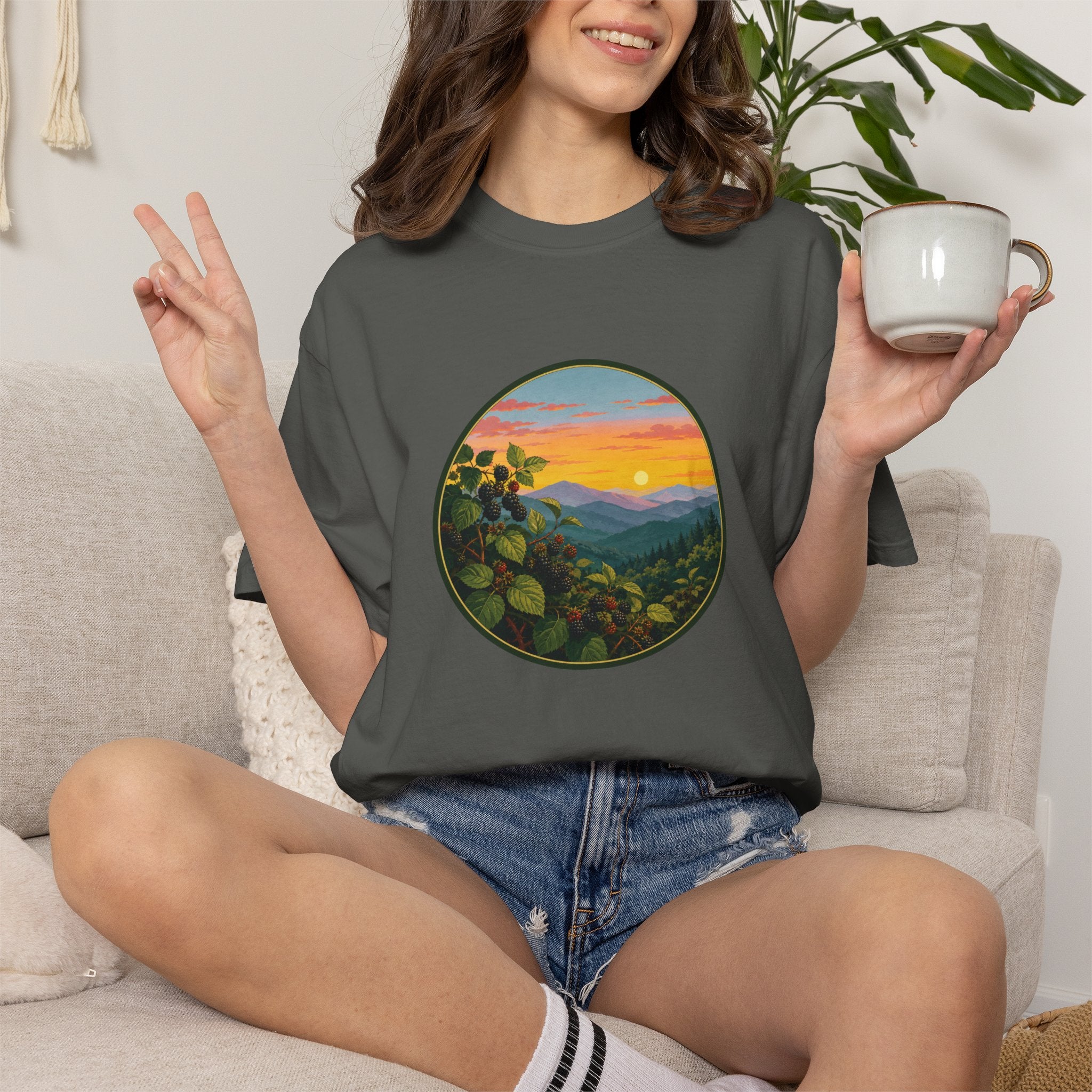 Blue Ridge Blackberries T-Shirt — Scenic Mountain Sunset Tee