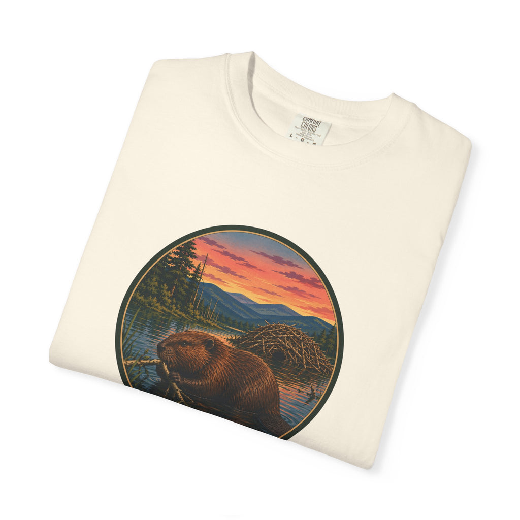 Beaver Sunset T-Shirt — Mountain Lake Wildlife Graphic Tee