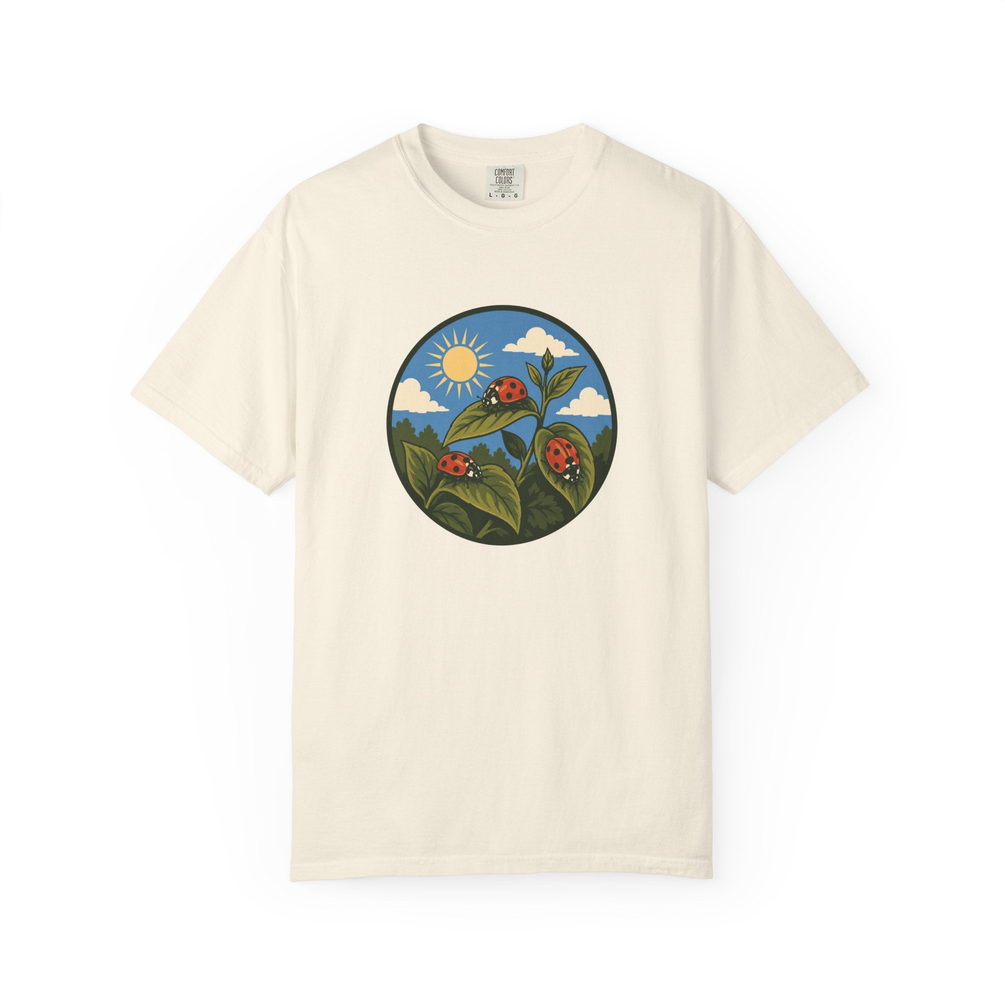 Ladybug Garden T-Shirt — Floral Nature Graphic Tee