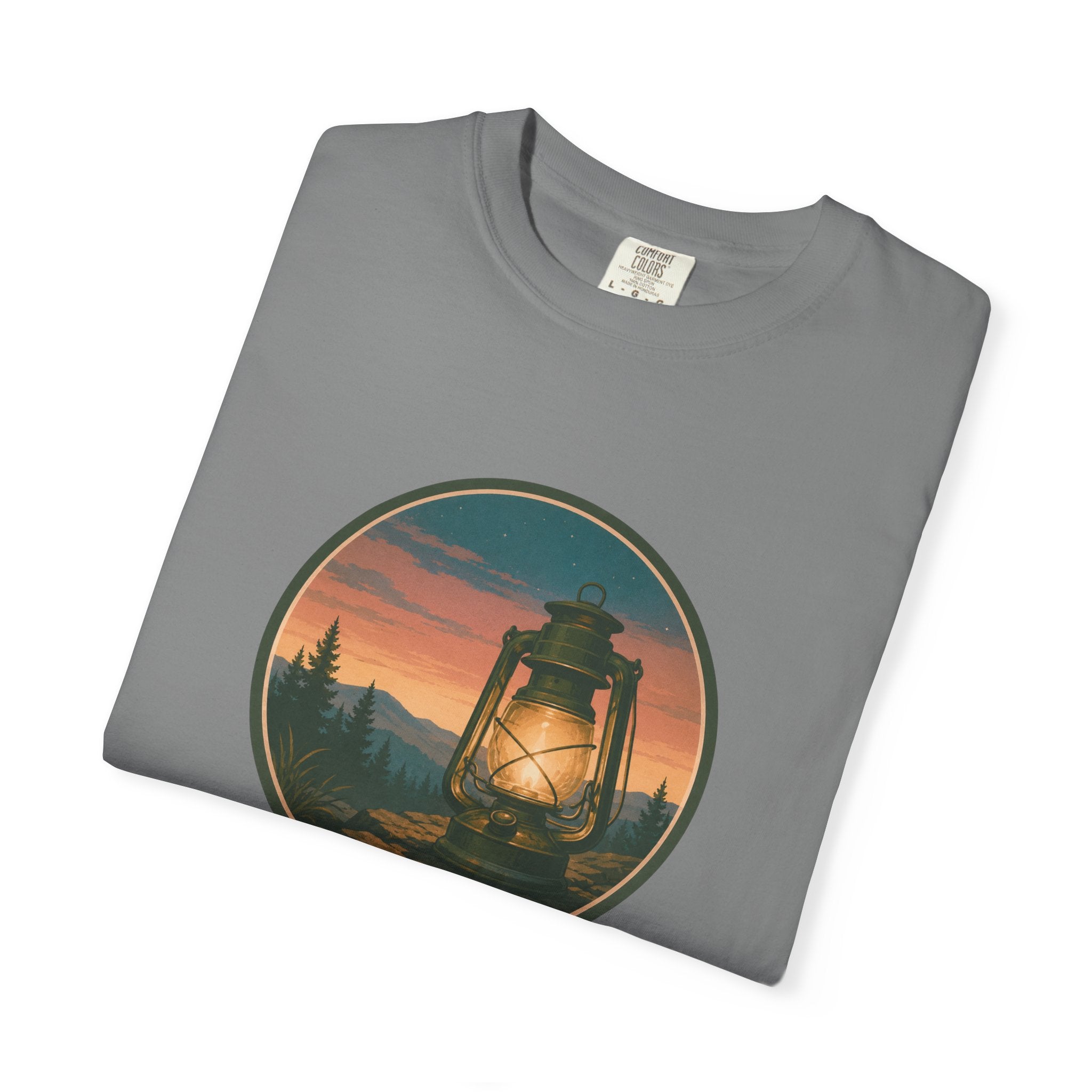 Lantern Sunset T-Shirt — Vintage Campfire Night Graphic Tee