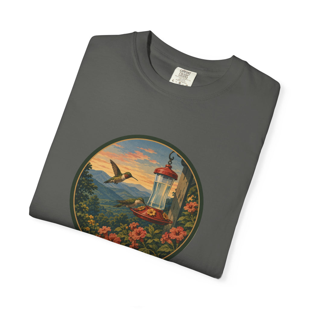 Hummingbird Sunset T-Shirt — Vintage Floral Graphic Tee