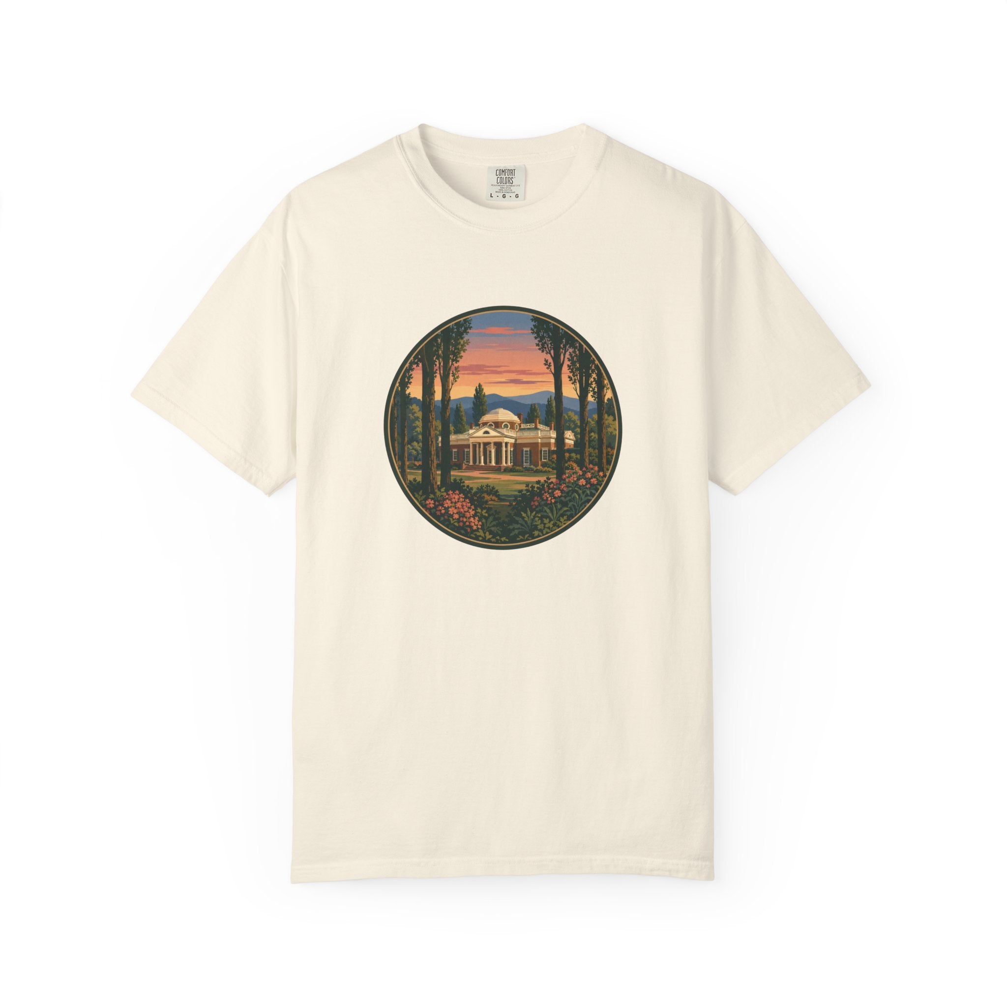 Thomas Jefferson Historic Home T-Shirt — Scenic Sunset Graphic Tee