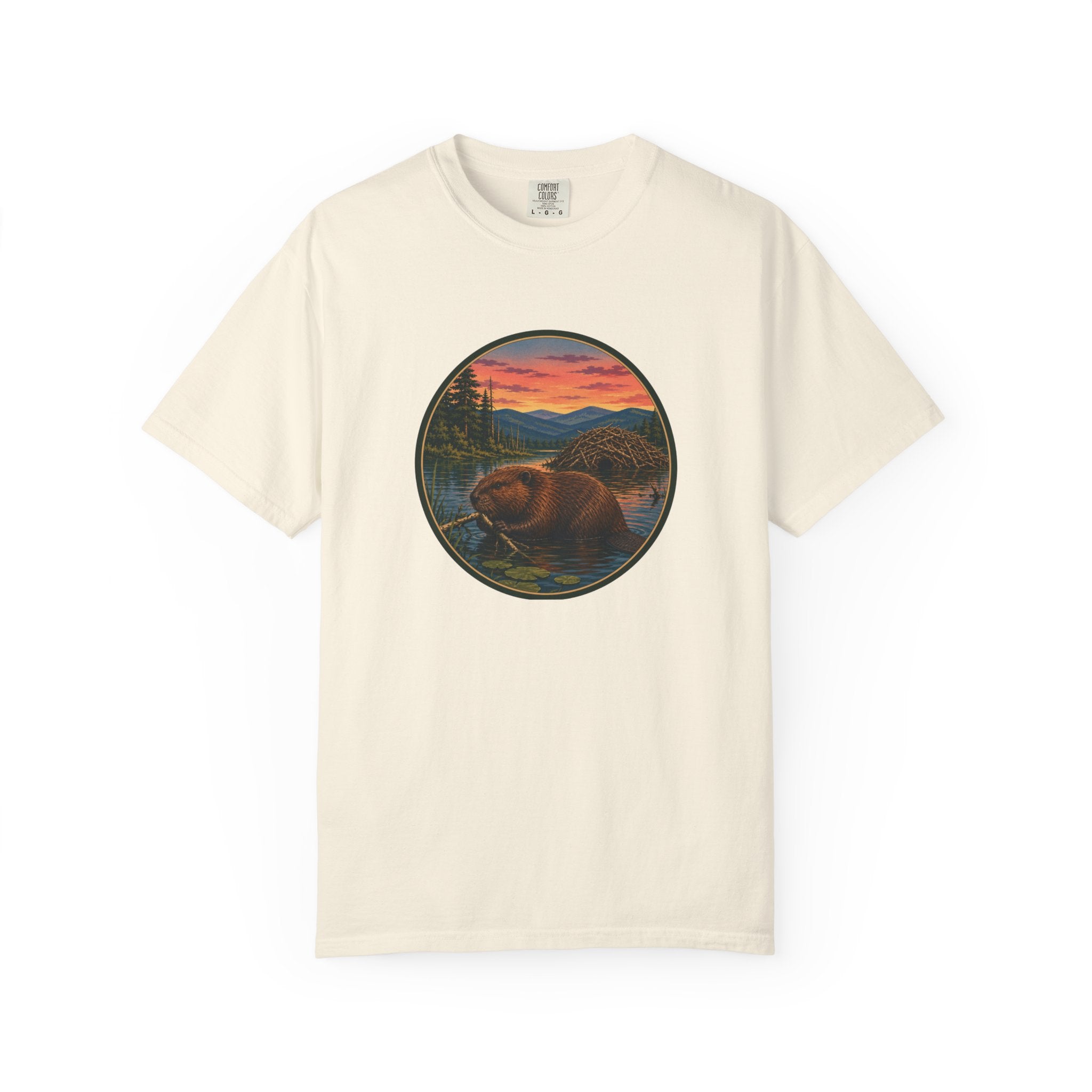 Beaver Sunset T-Shirt — Mountain Lake Wildlife Graphic Tee